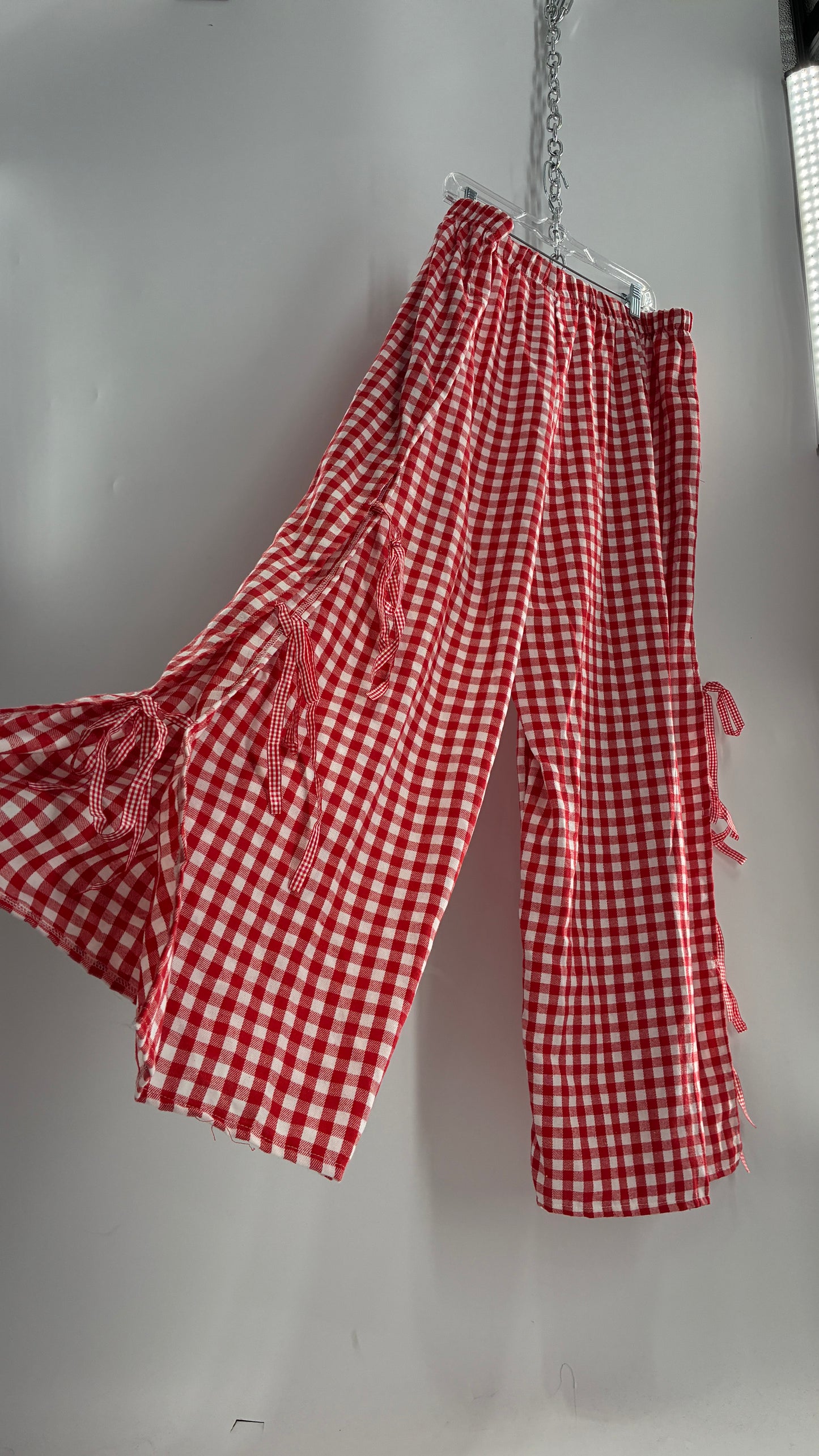 Gingham Wide Leg Picnic Pants with Ribbon Detailing (XXXL)