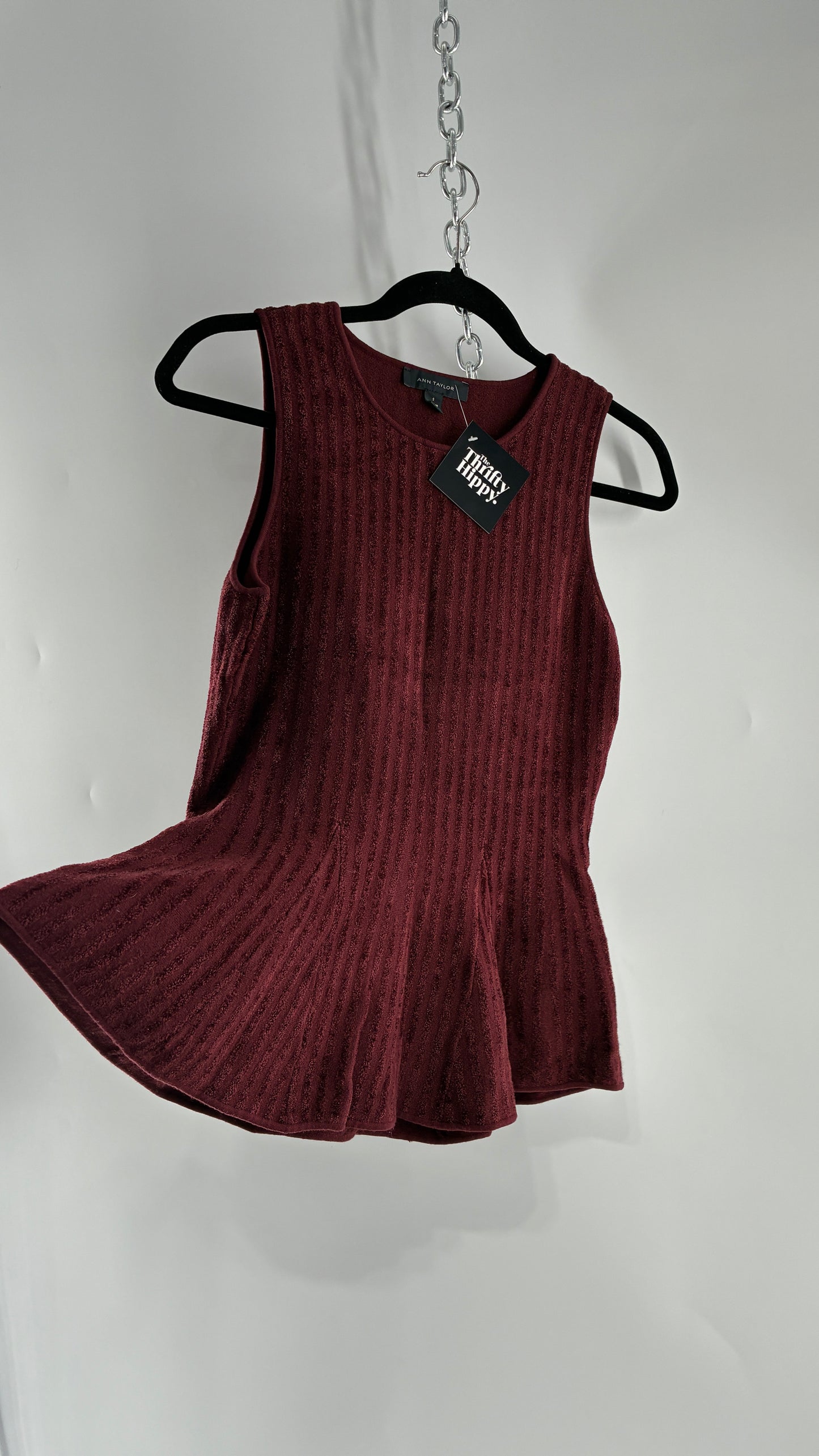 ANN TAYLOR Heavy Knit Burgundy Peplum Top (Small)