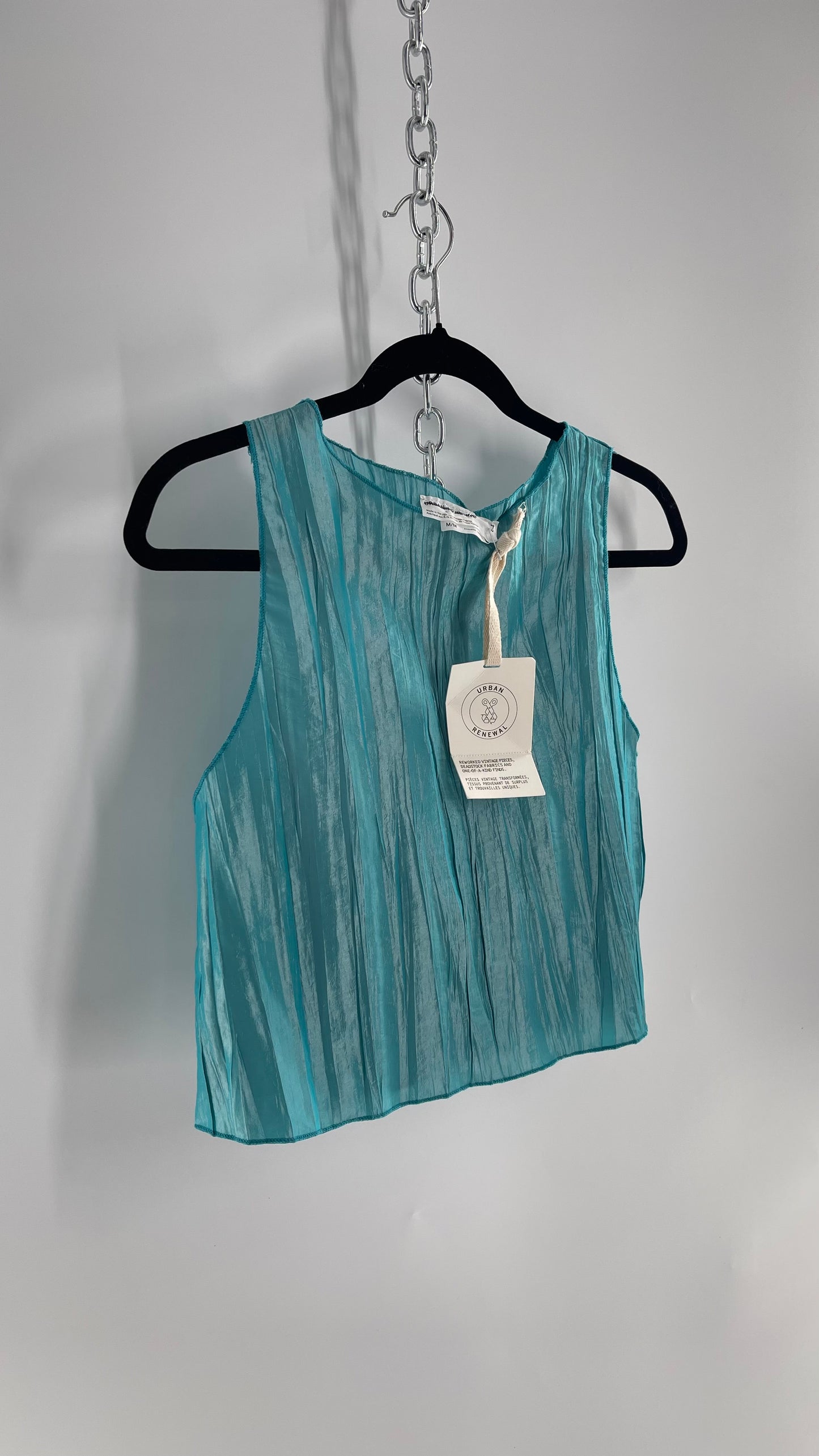 Urban Outfitters Renewal Aquamarine Crimped/Pleated Blue Shimmer Tank (M)