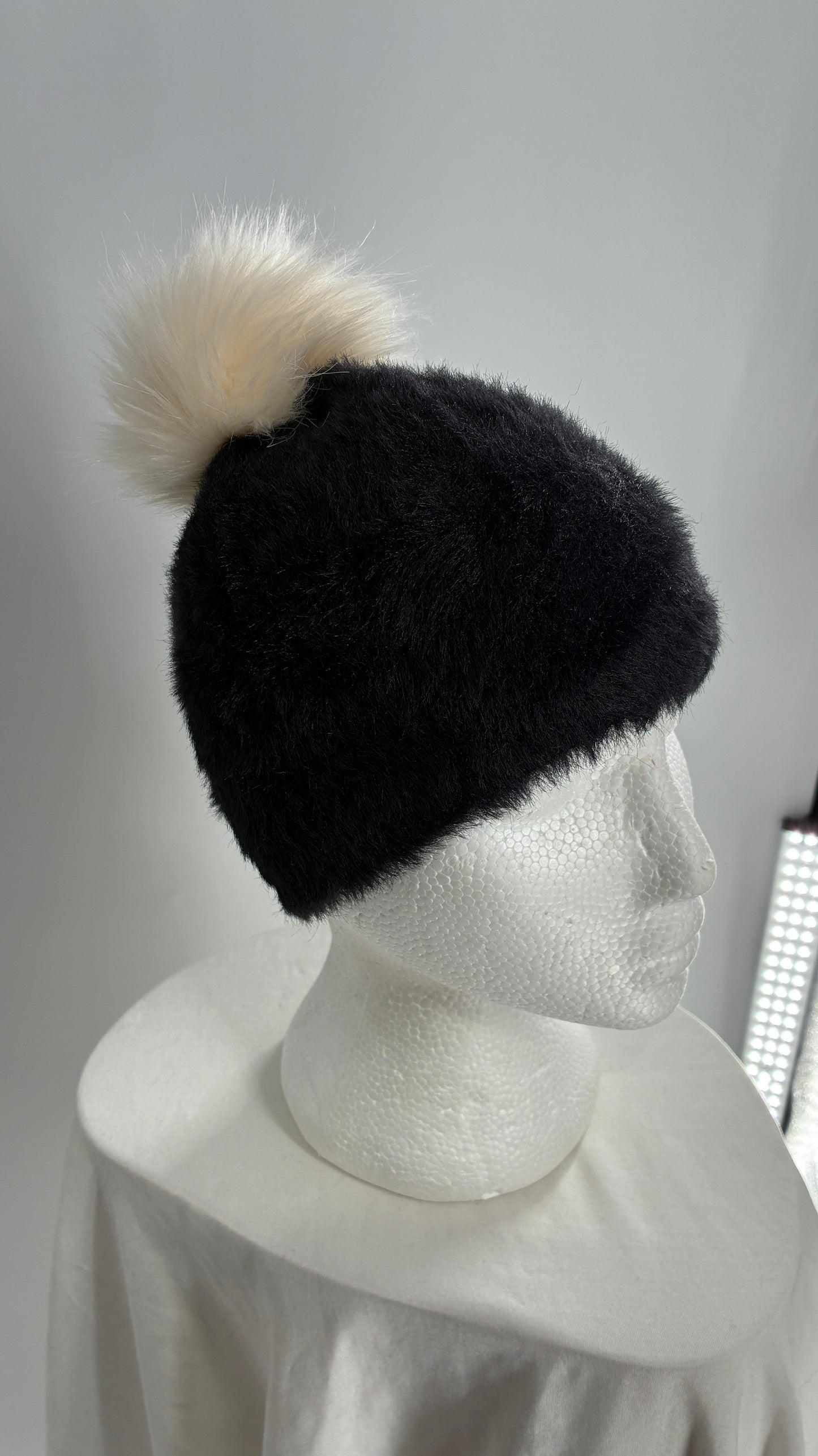 Anthropologie Sleeping on Snow Black Pom Pom Beanie