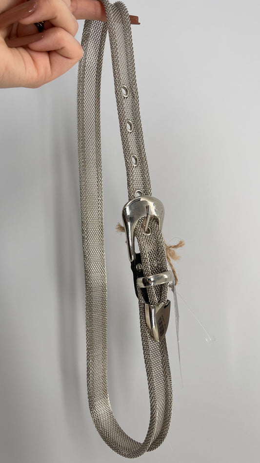 Vintage Silver Chain Link Mesh Skinny Belt (XS/S)