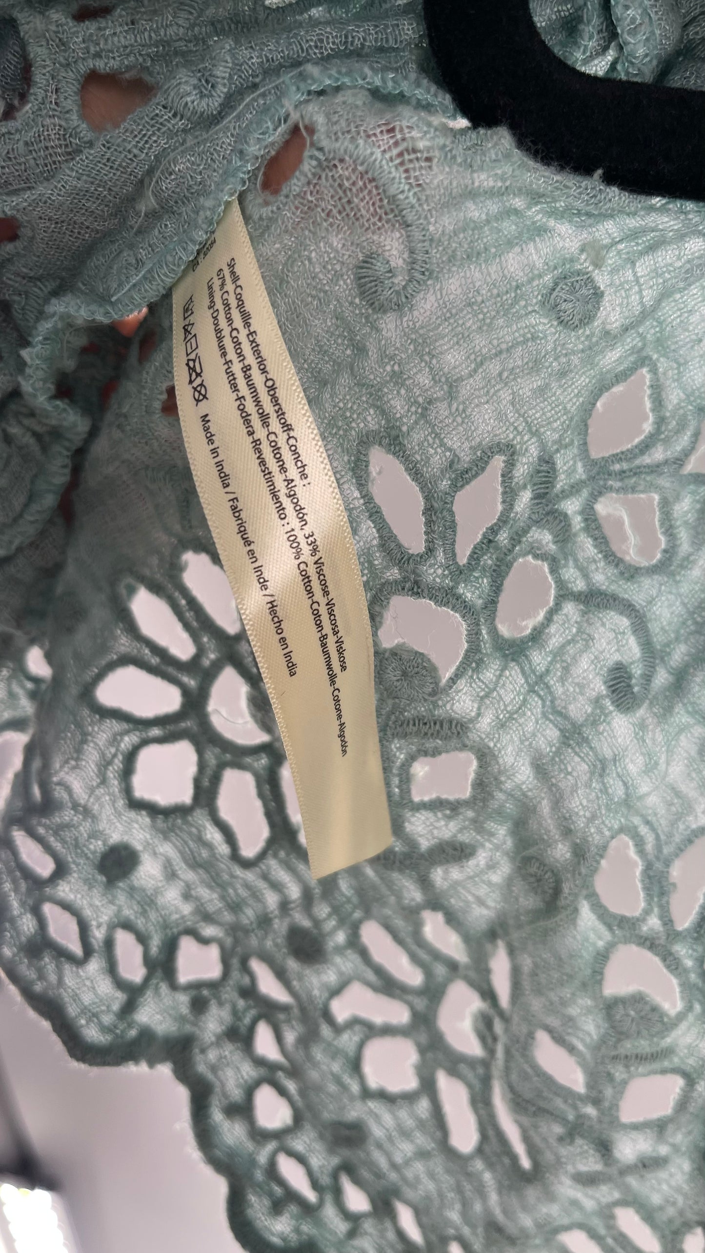 Free People Eyelet Cotton Teal Blue Off the Shoulder Ruffle Bandeau (Medium)