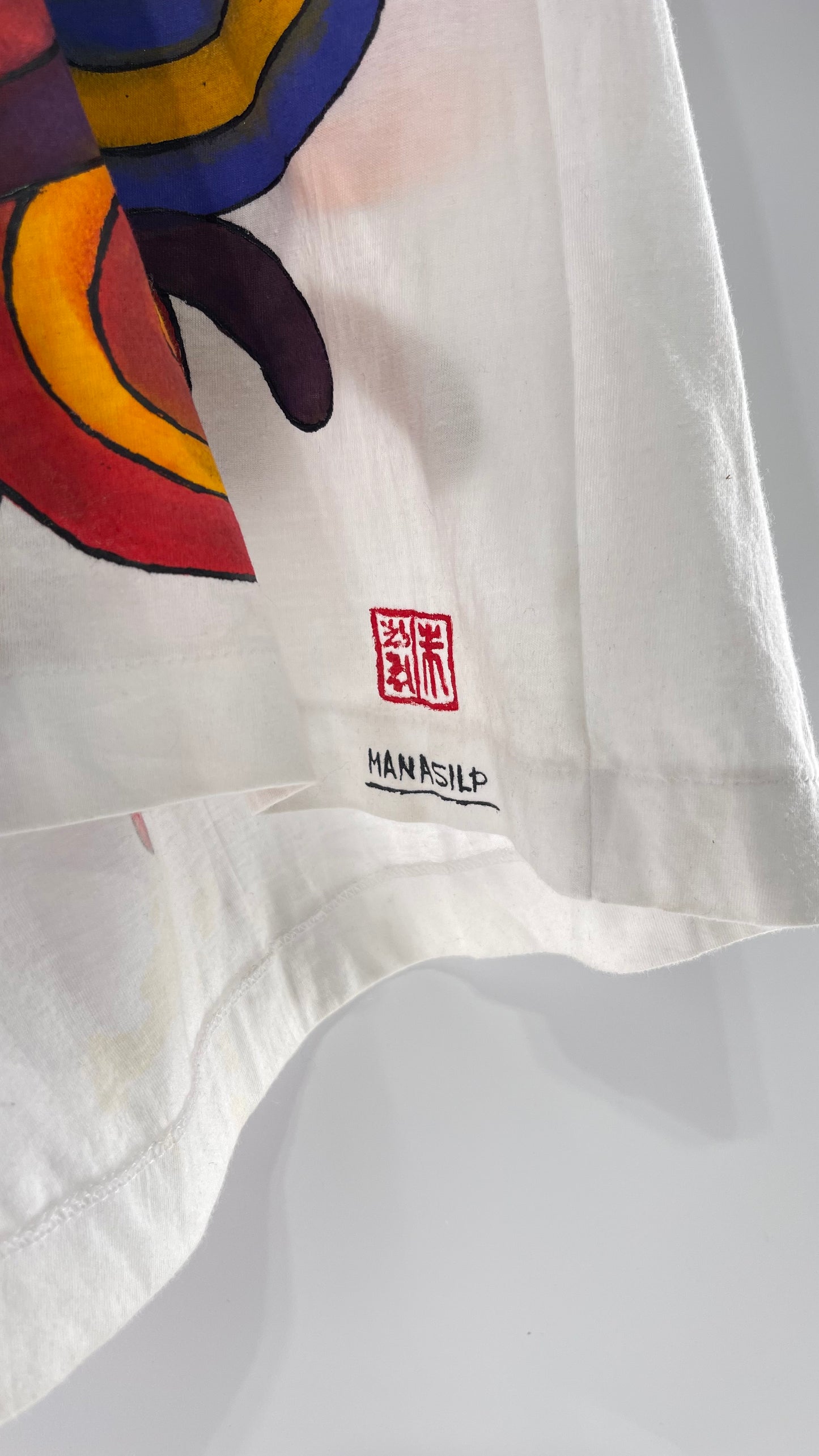 Vintage MANASLIP Hand Painted Swirls 80s T (C)(44)