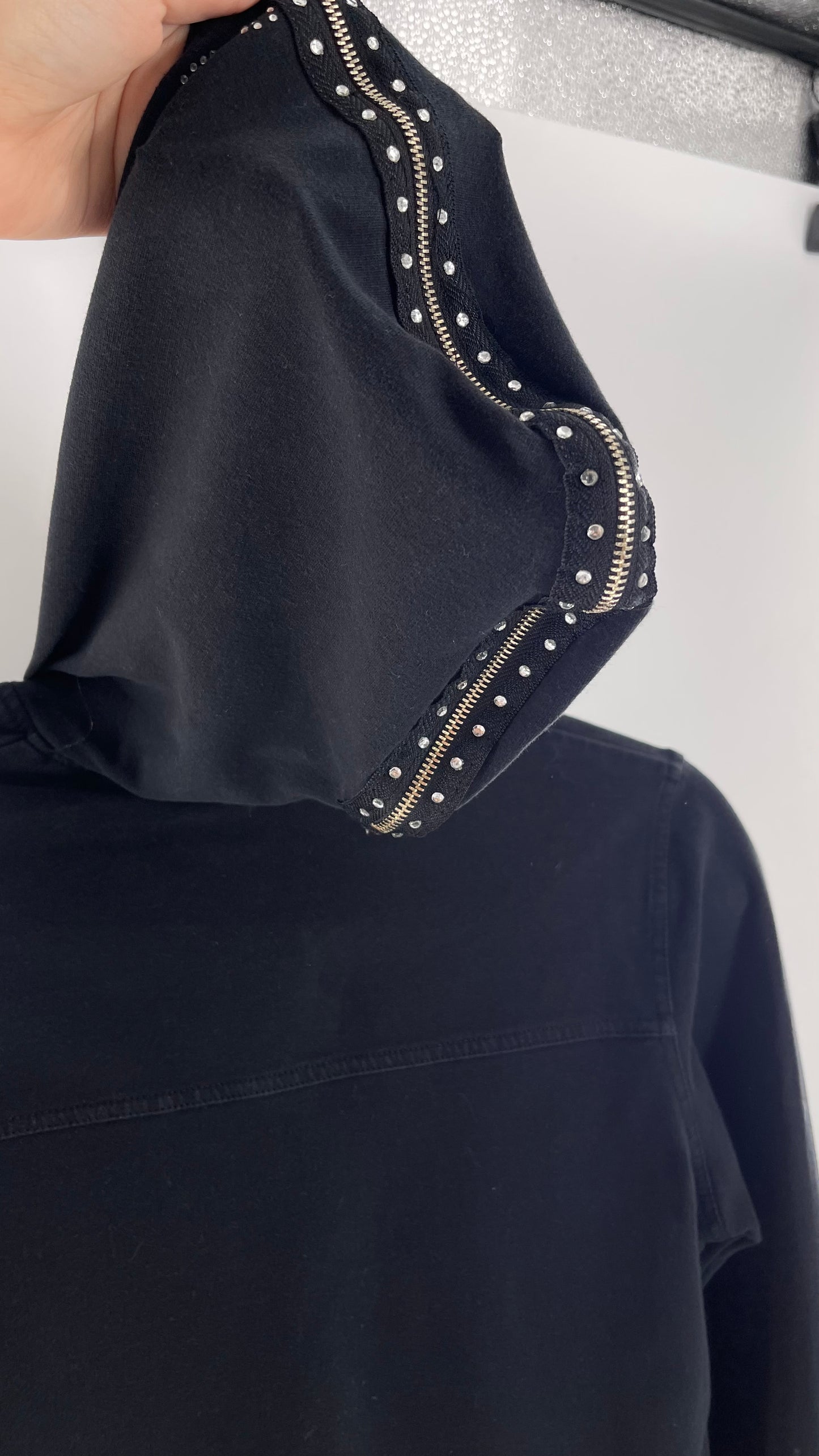 Vintage BCBG Rhinestone Logo Hoodie with Zip Up Studded Hood (Medium)