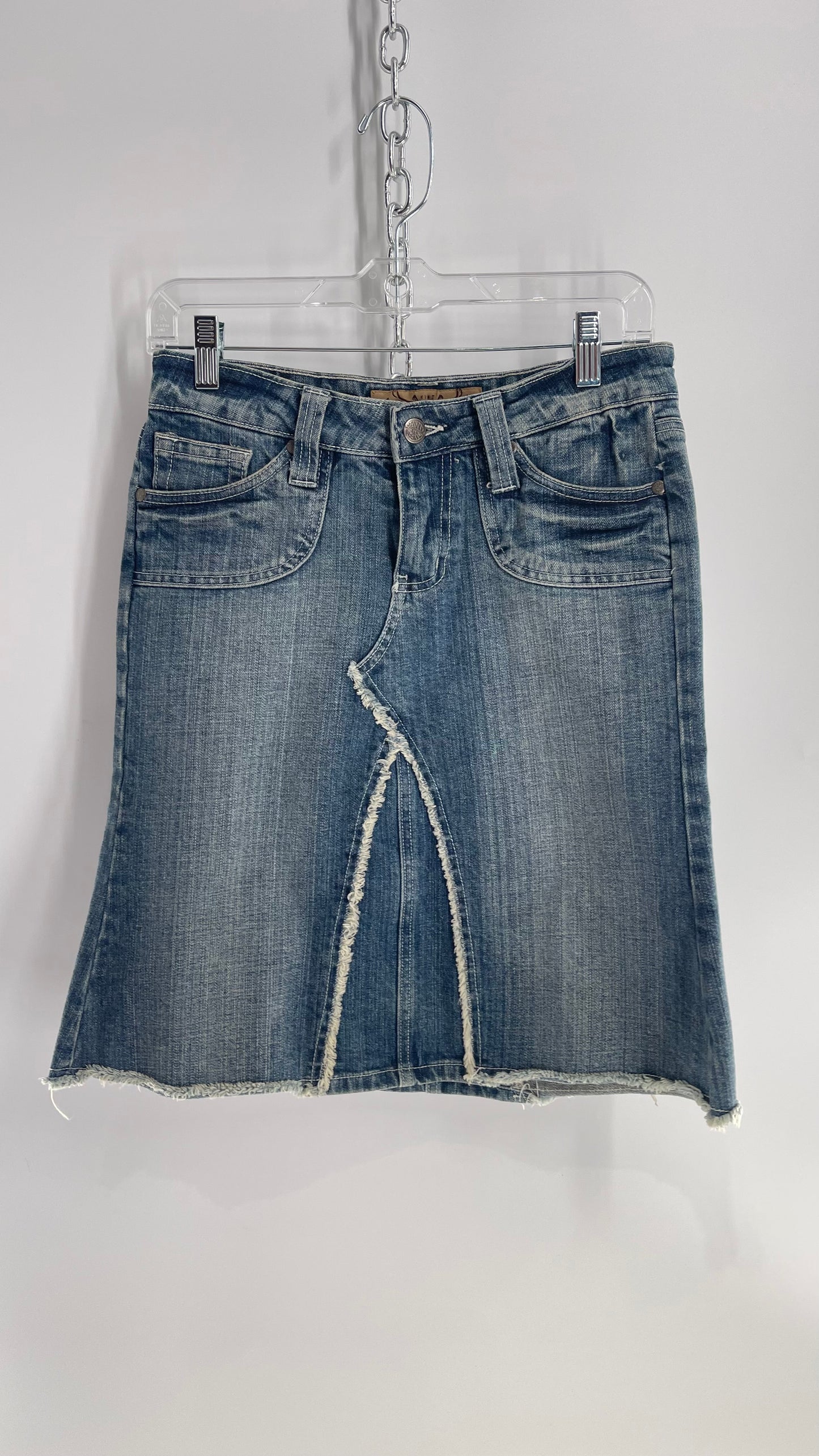 Vintage Hint Jeans Denim Skirt with Frayed Seams (1)