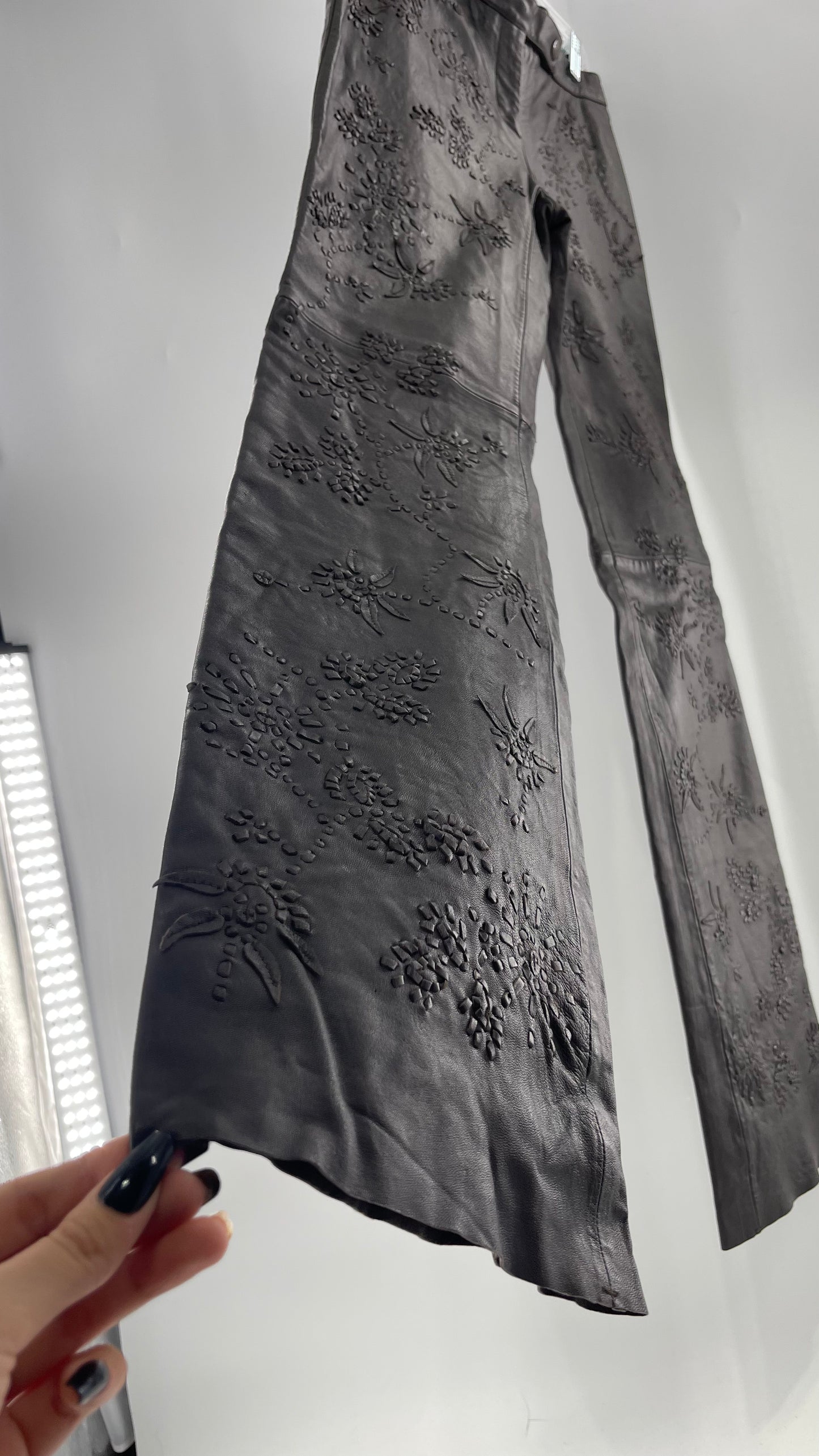 Moschino Brown Leather Embroidered Pants (10) ***WITH TAGS***