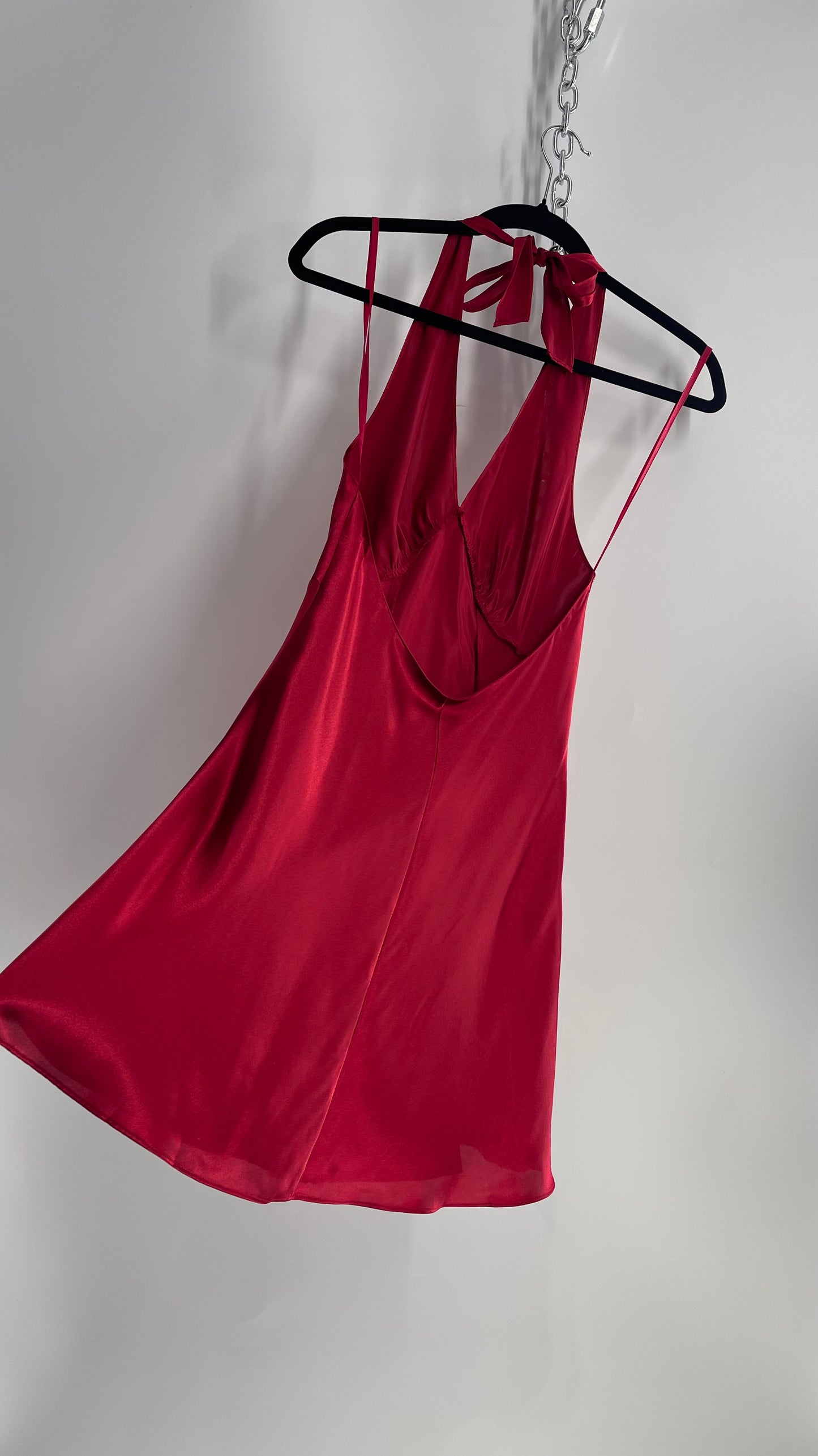 Vintage Fredericks of Hollywood Red Satin Slip Mini (Small)