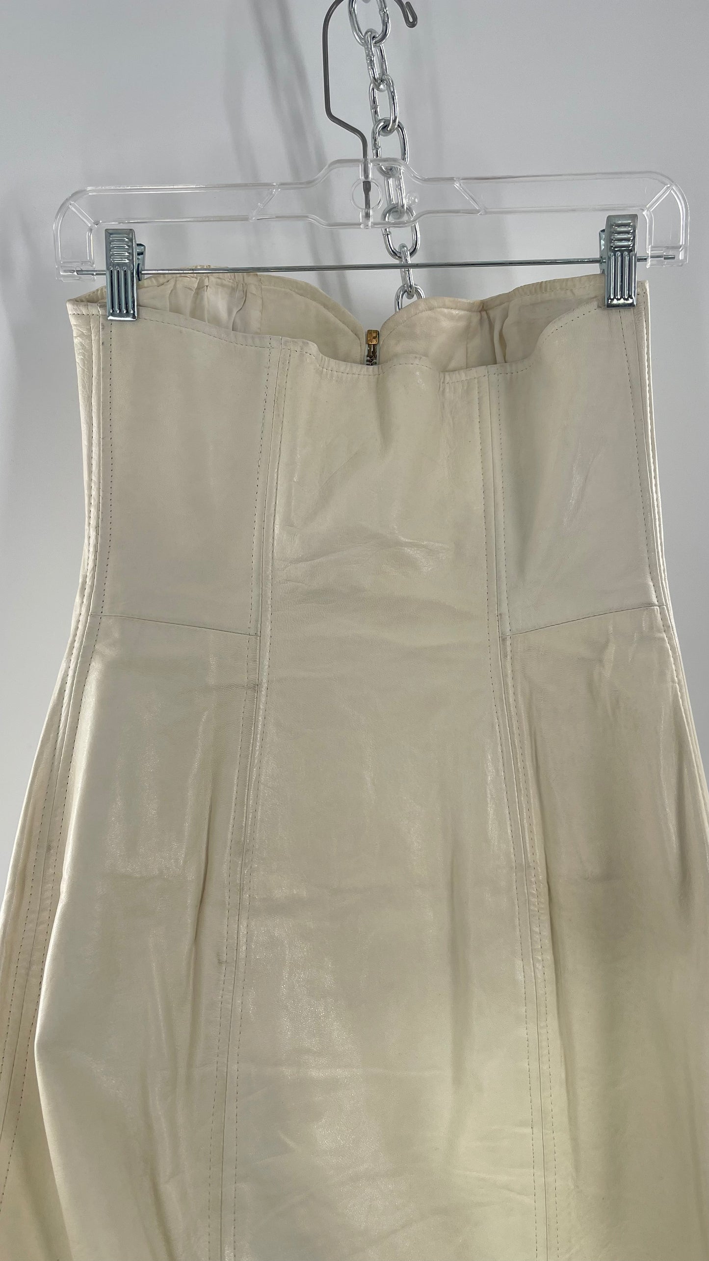Vintage White Leather Zip Front Mini Dress *Handmade* (Size Small/Medium)