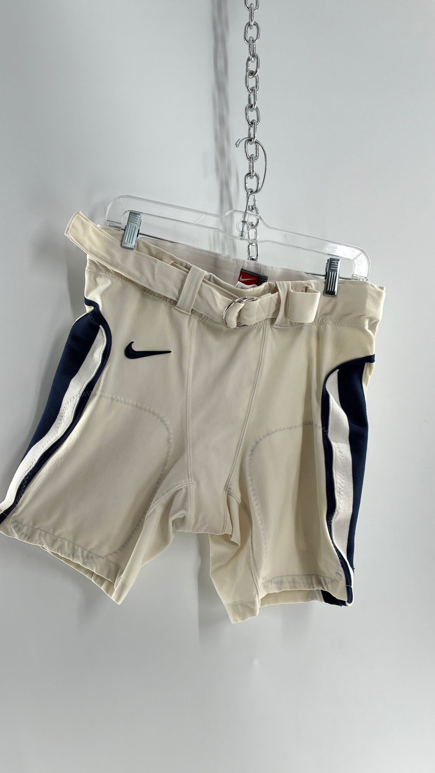 Vintage Nike Off White Distressed Football Belted Shorts (36)