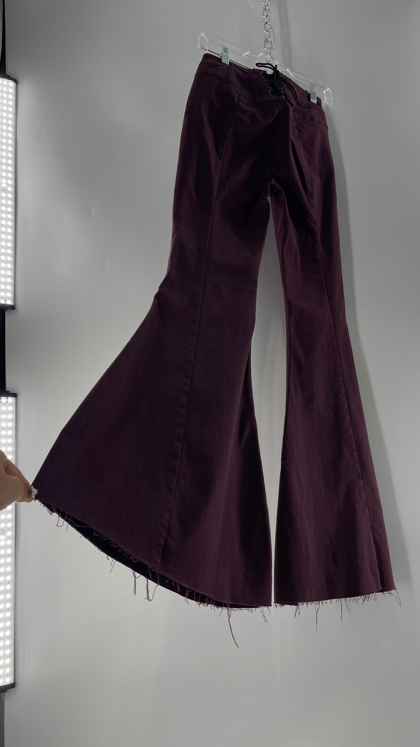 Free People Maroon Flare Raw Cut Hem Jeans (Size 26)