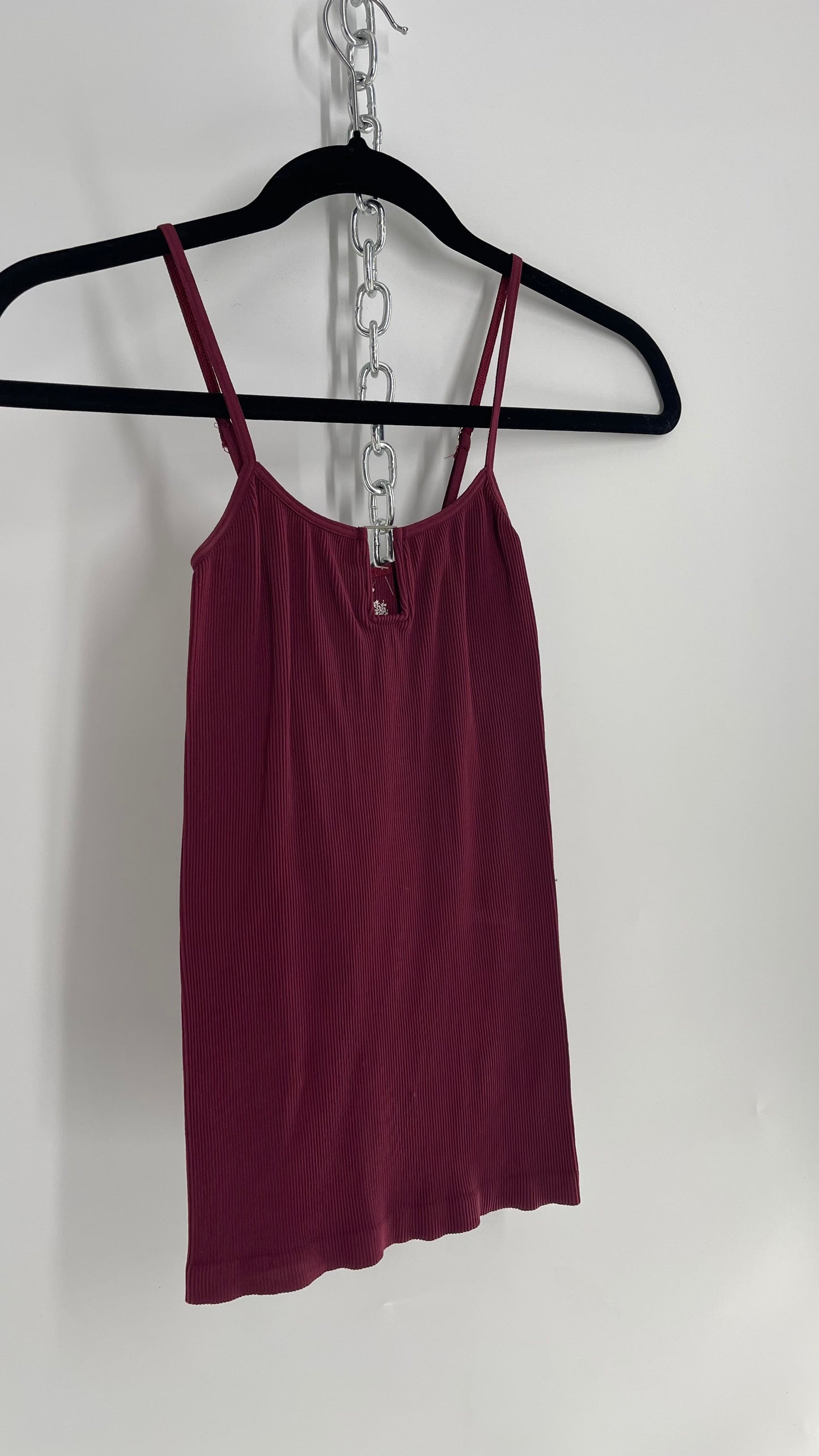 Free People Maroon Metal Rectangle Bust Detail Tank (XS/S)