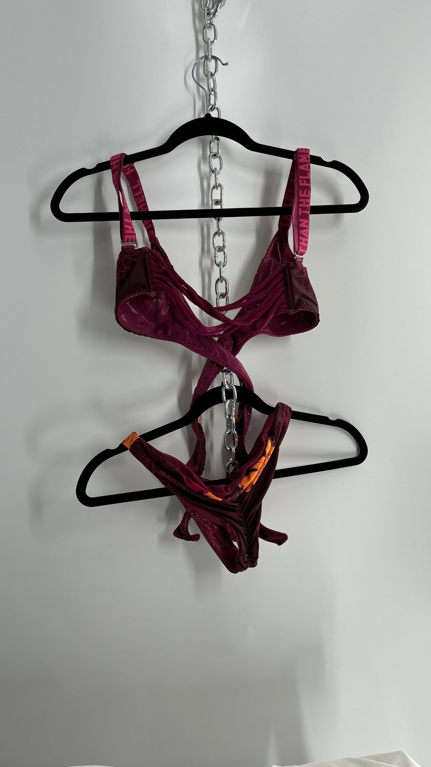 Vintage ONEONE Reversible Dragon, Sequin Ruched Tanga, Tie Around Swim Suit (Small)