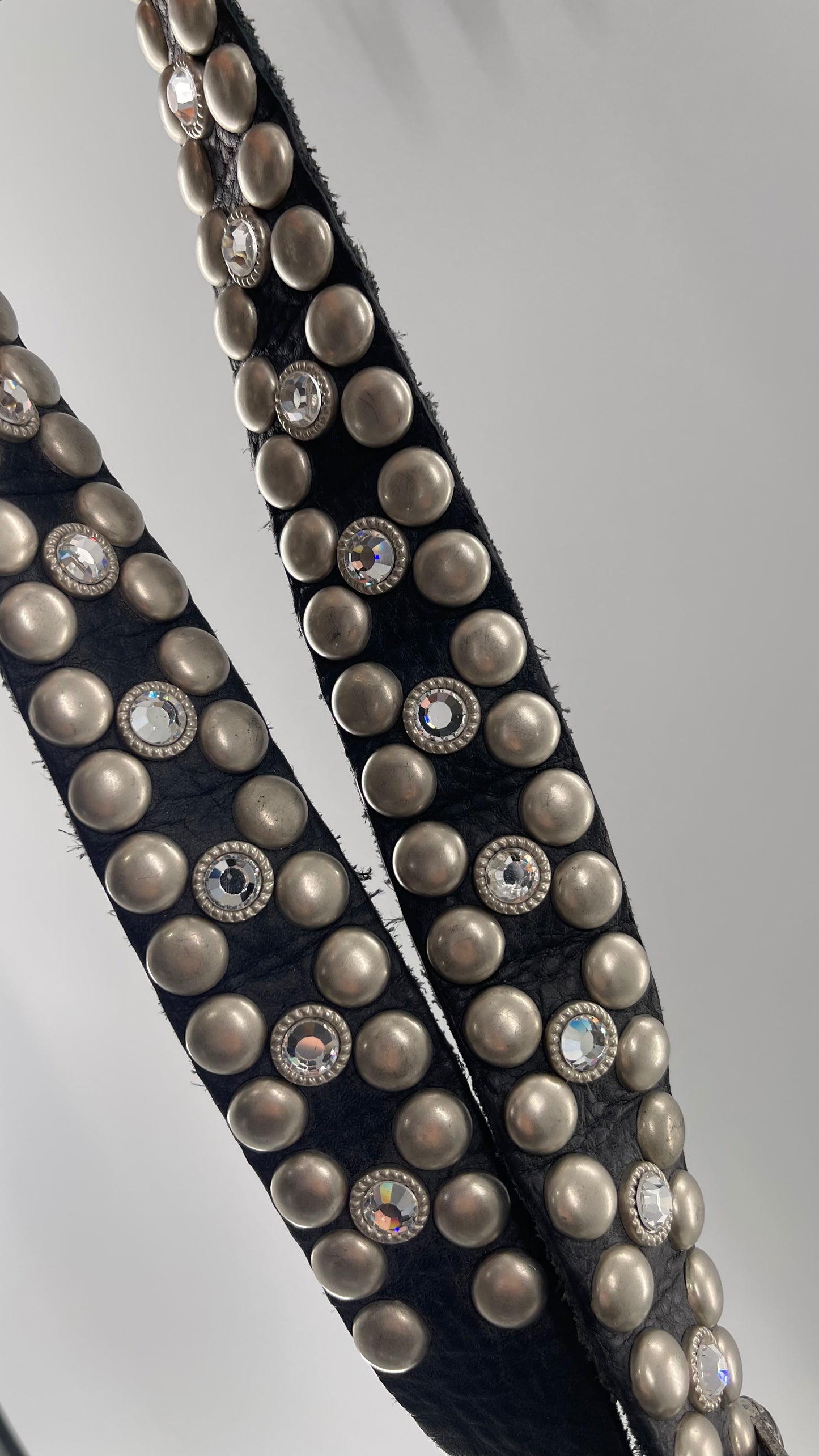 Vintage NEW Swarovski Crystal Iconic Cowboy Belt with Studded Leather Detailing (Small)