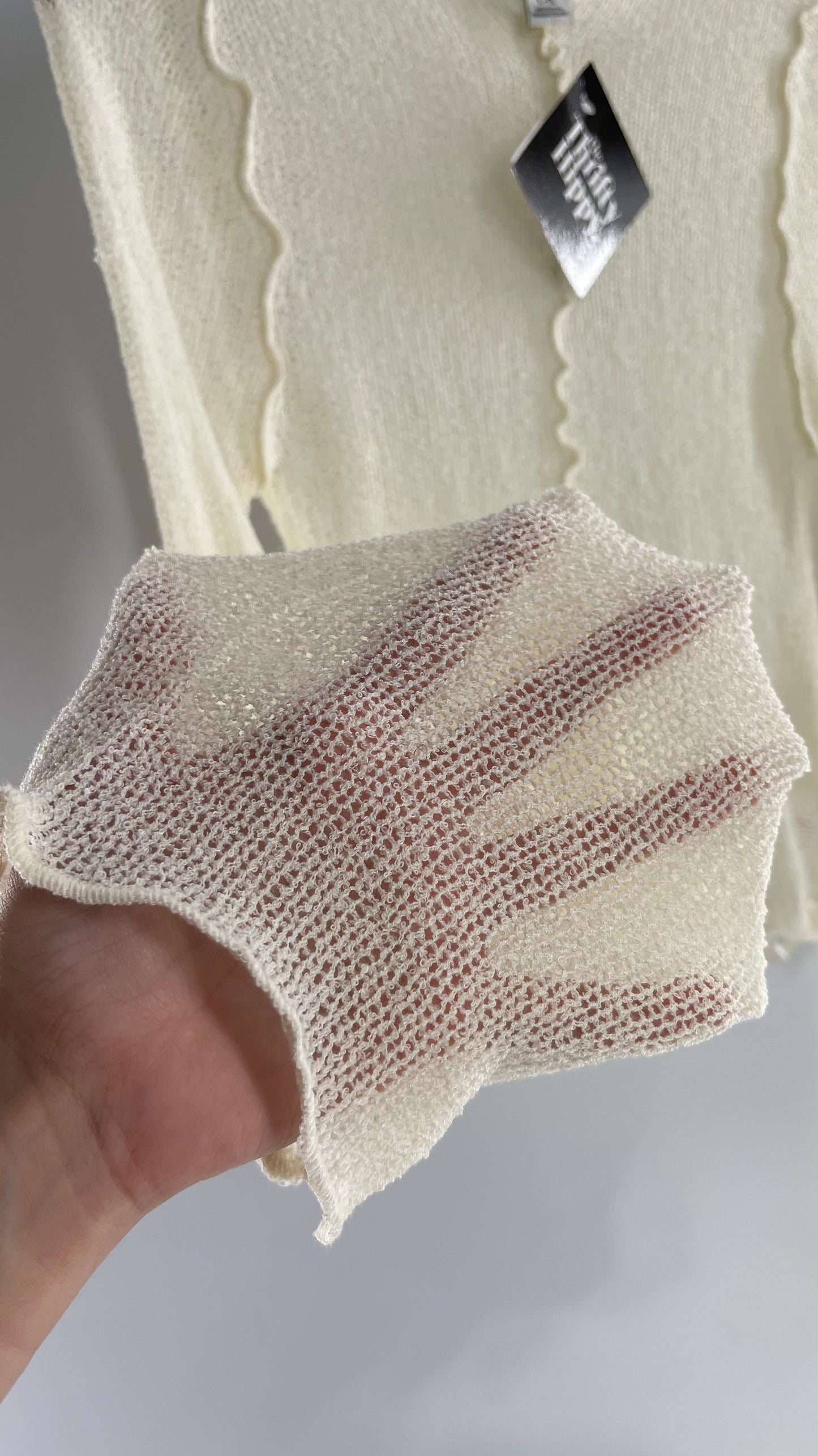 BDG Off White Open Knit Bell Sleeve with Exposed Seams (Large)