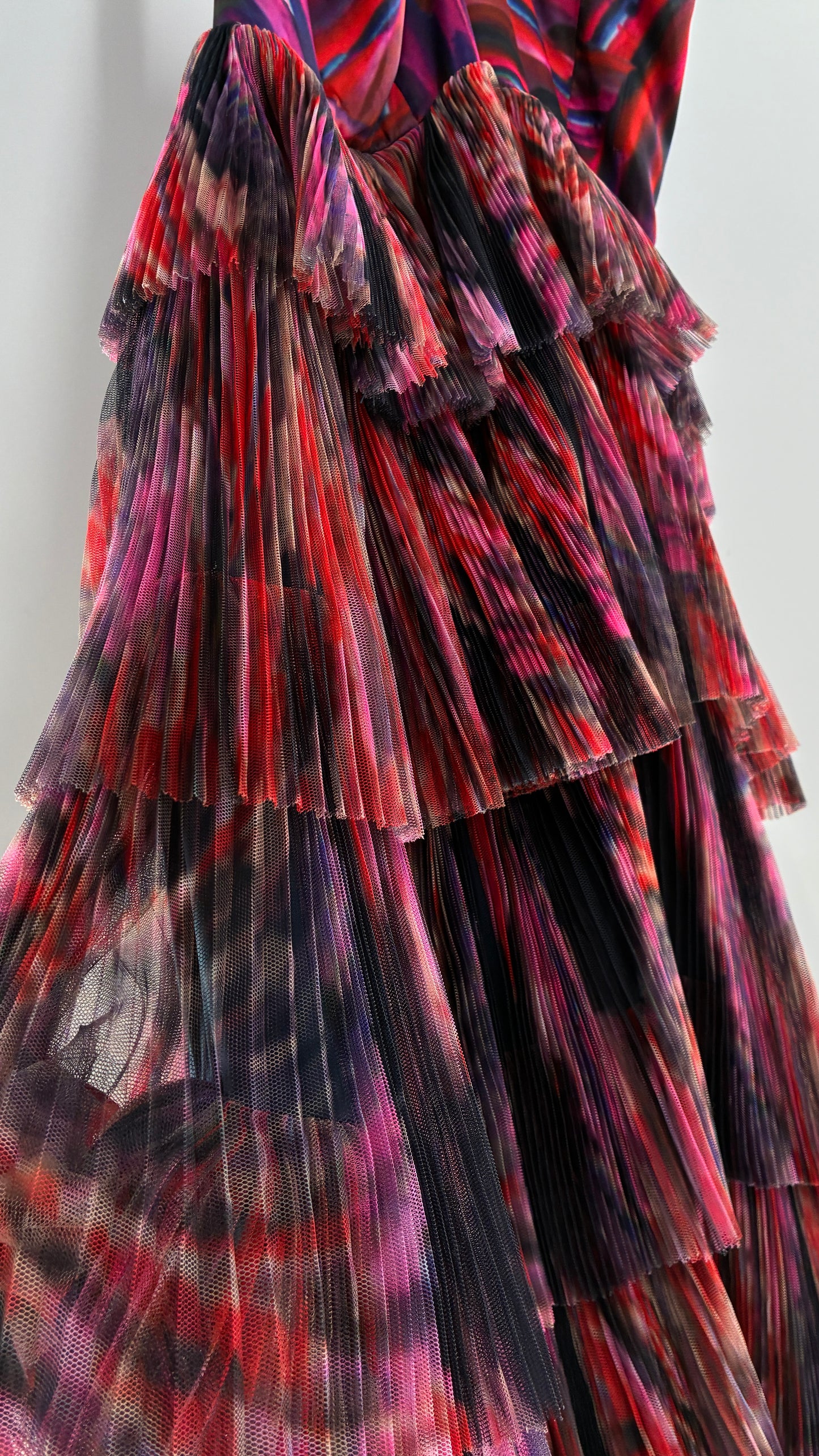 HUTCH Ruffled Maxi Gown Graphic Navy Blue, Fuchsia (2P,4)