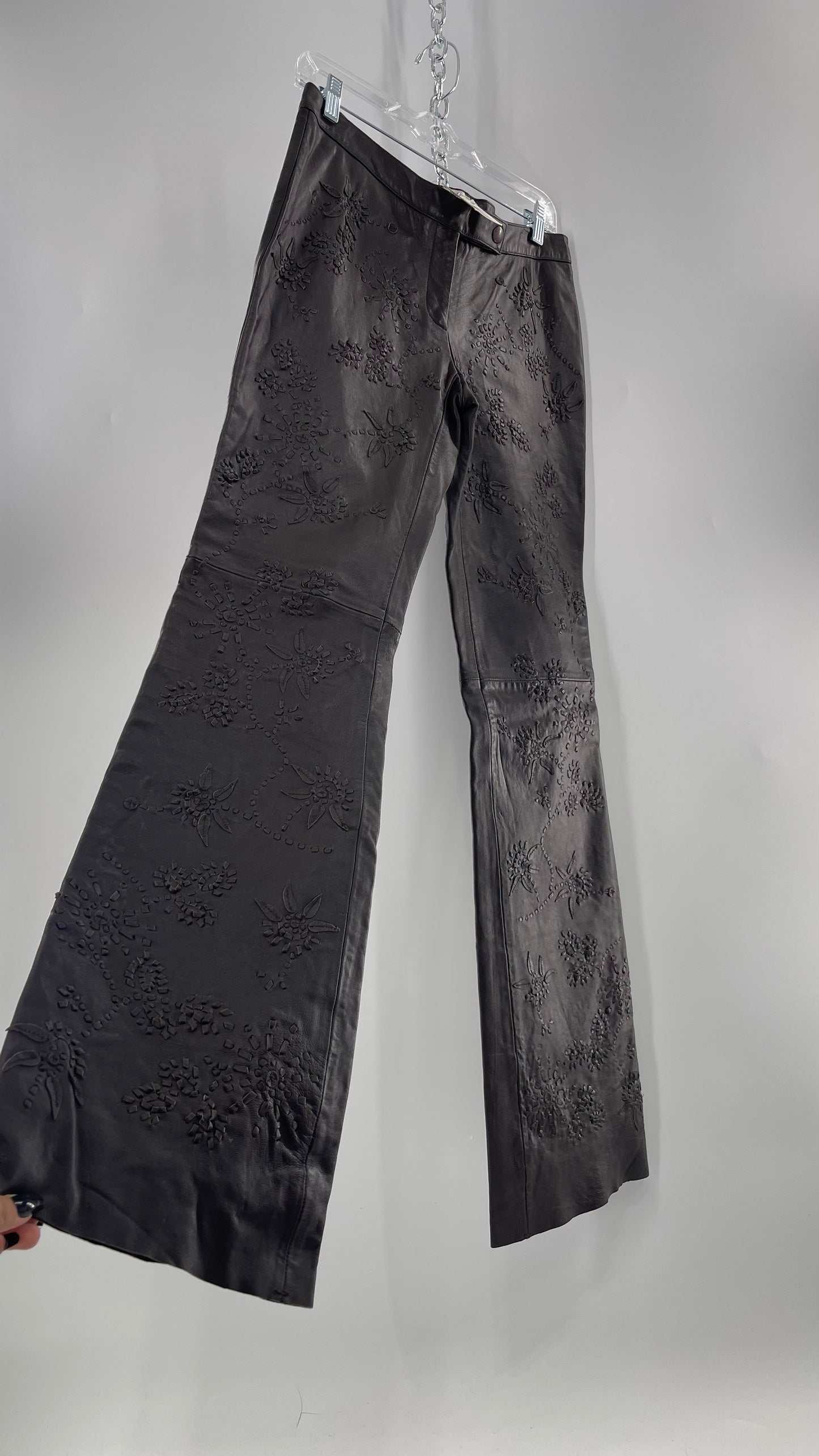 Moschino Brown Leather Embroidered Pants (10) ***WITH TAGS***