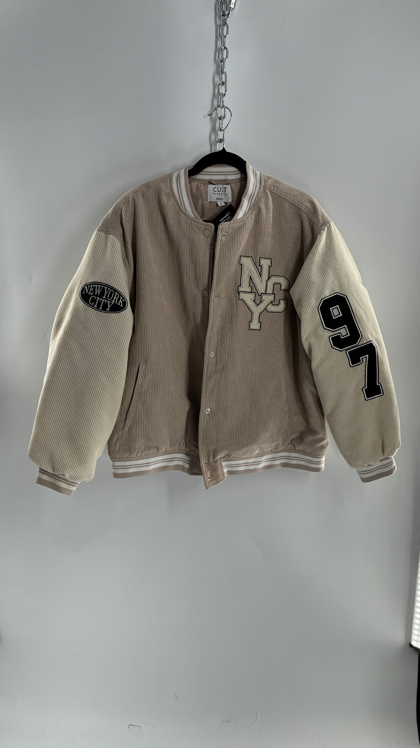 Cult Favorite Corduroy NYC Patch/Badge Varsity Jacket (XL)