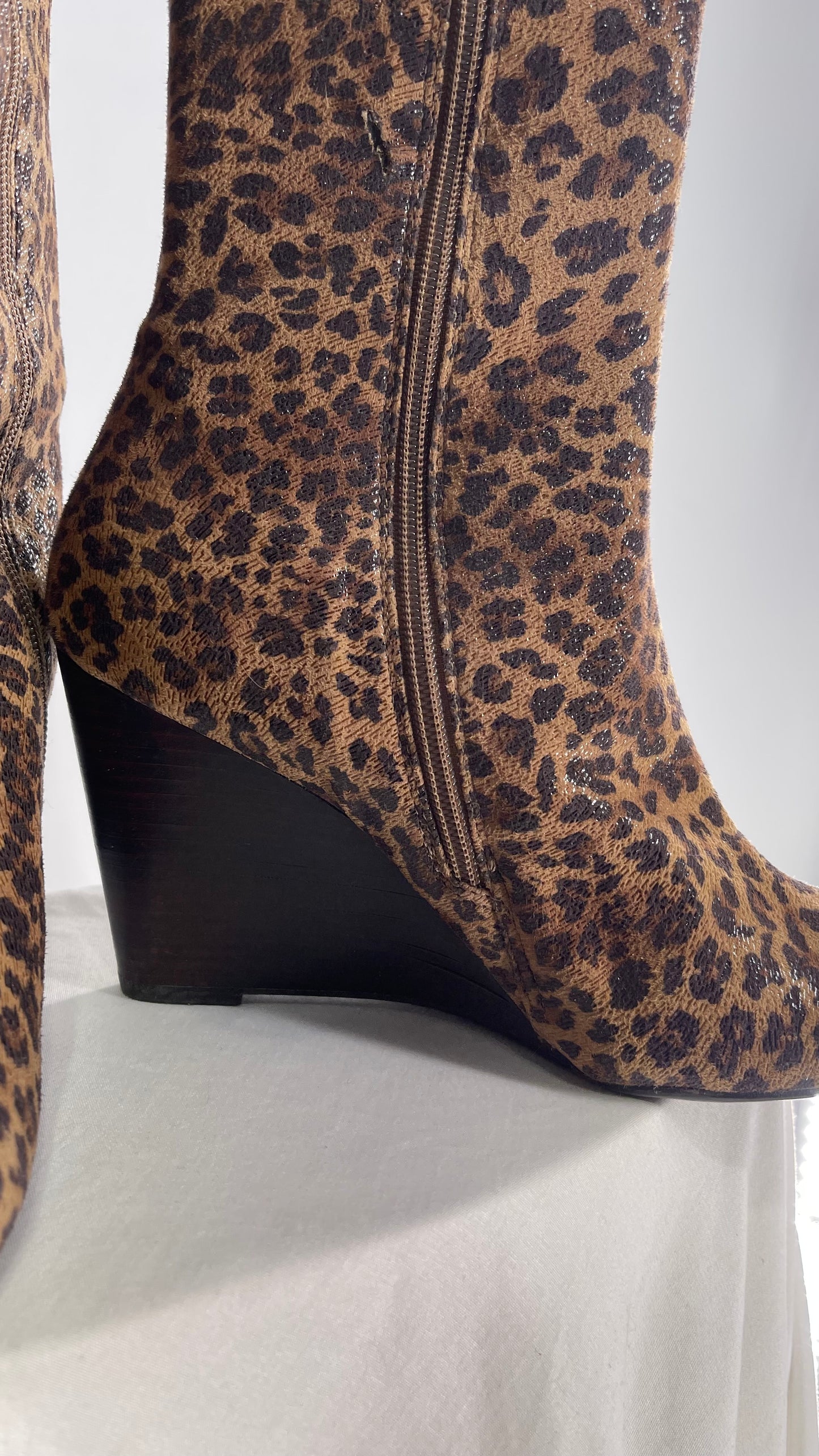 Vintage Impo Stretch Cheetah Sheen Wedge Heel Boots (10)