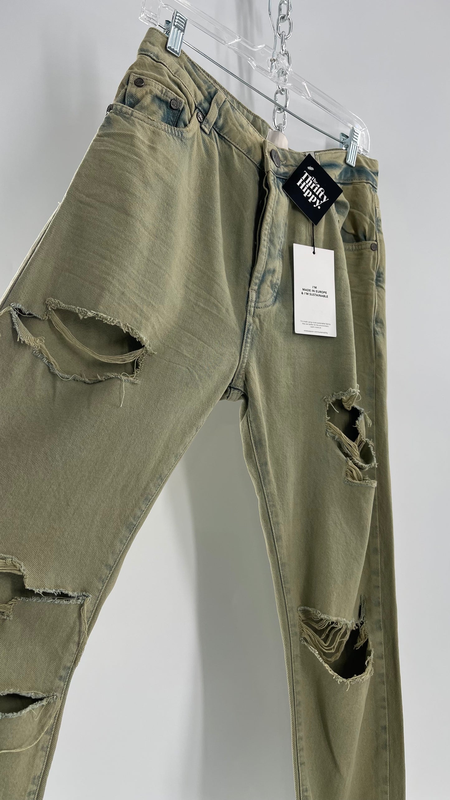 One Teaspoon Distressed Baggy/Bandit Relaxed Jean with Green Hue/Wash (Khaki Haze) (25)