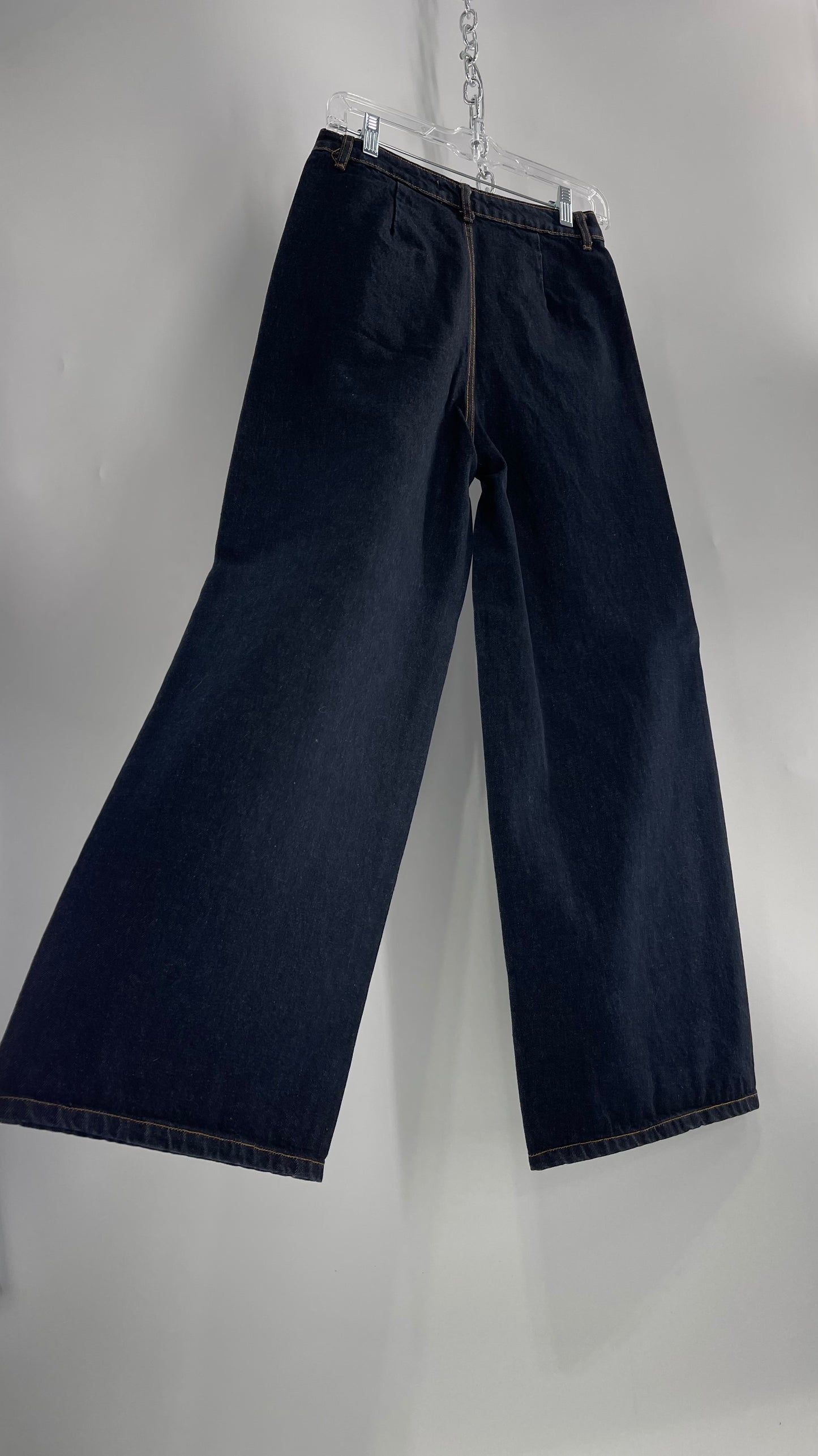 Signature 8 Dark Wash Ultra Wide Leg Denims with Front Pocket Detailing (S)