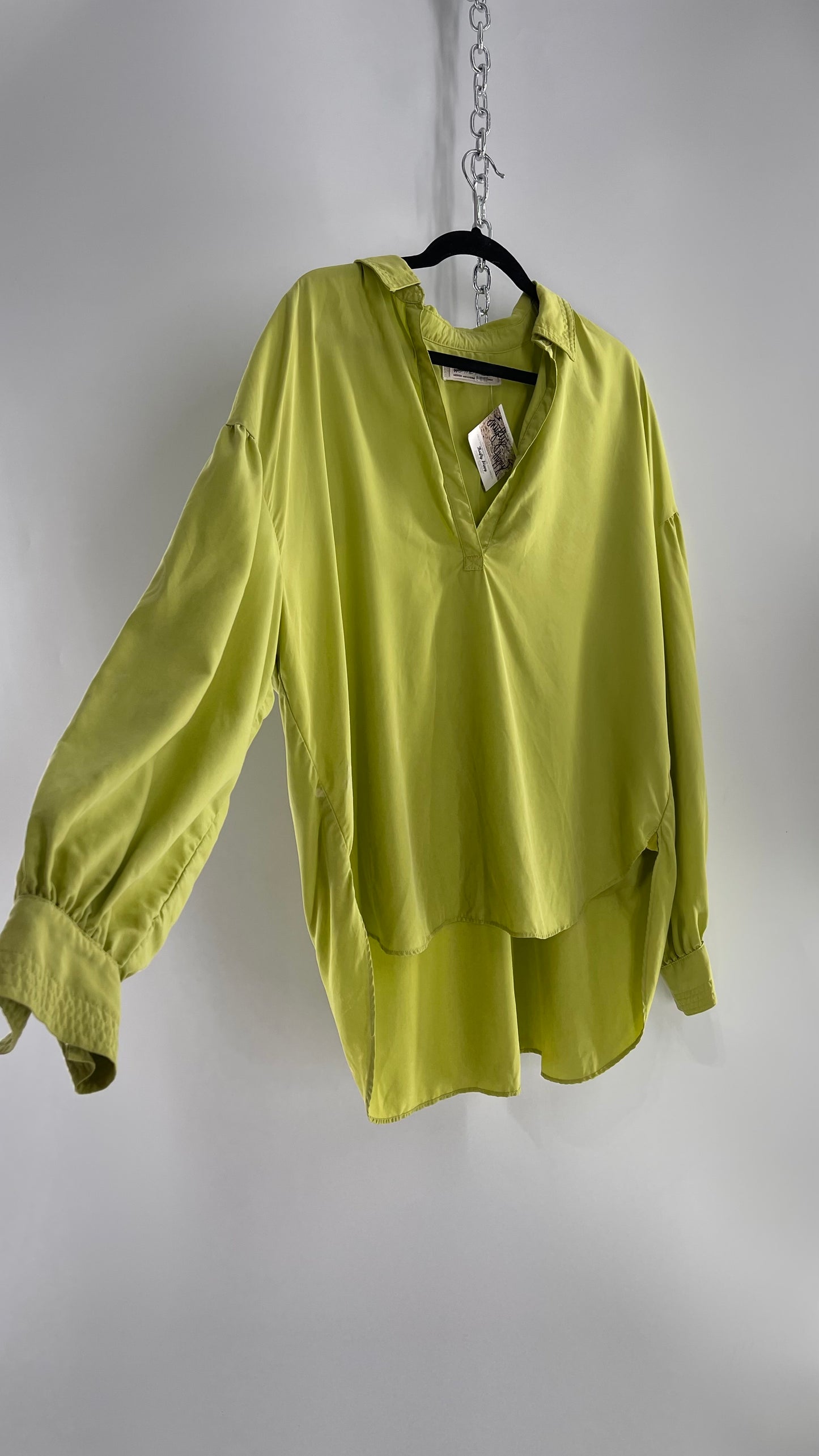 Free People 76% Modal Green Drop Shoulder Baggy Oversized Tunic Blouse (Medium)