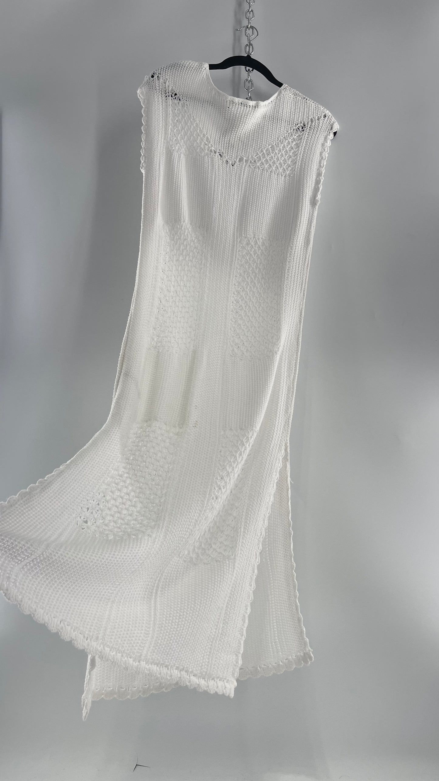 Free People White Crochet Knit Maxi Dress (XS)