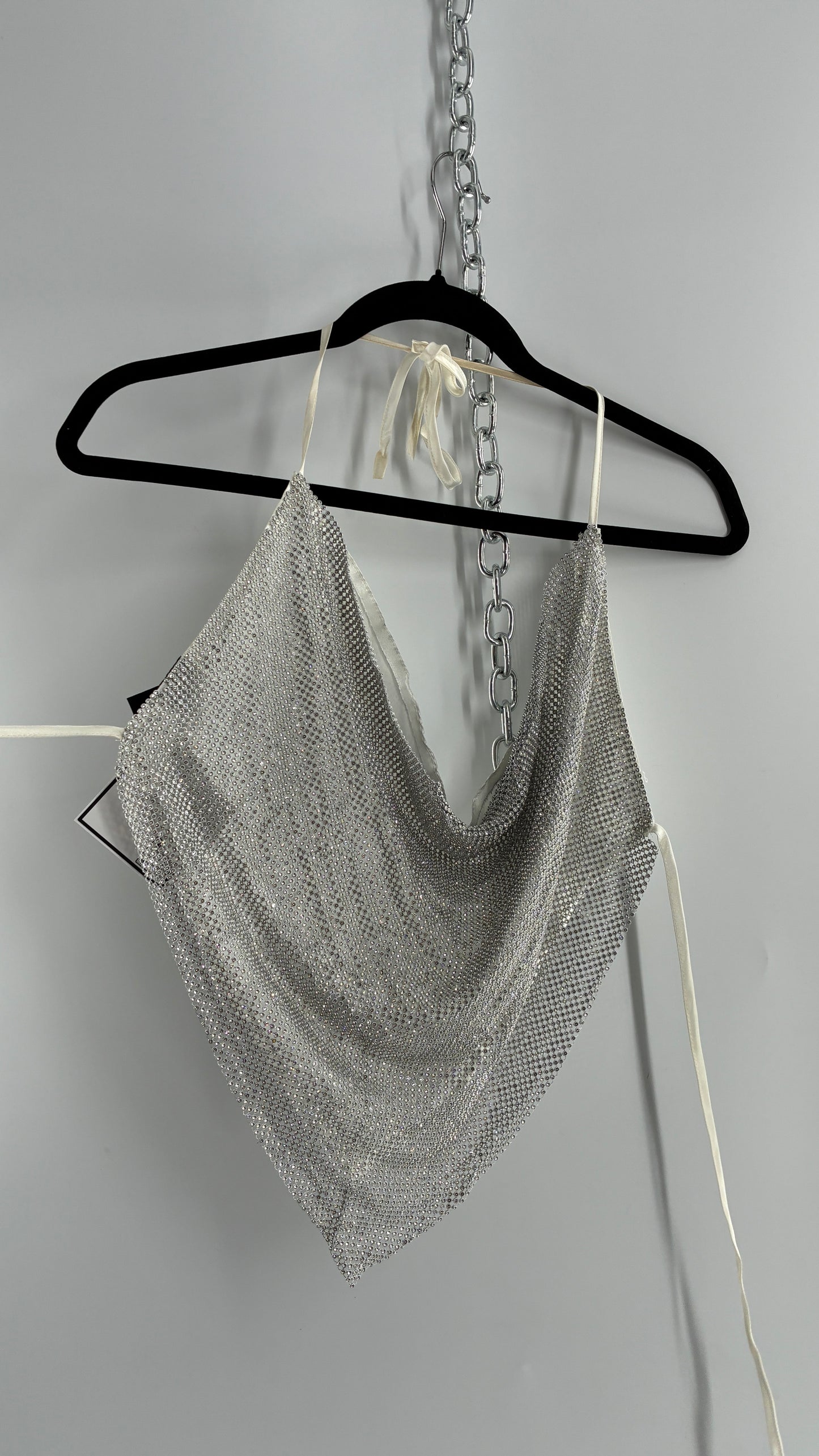 Vintage SPOON Jeans Crystal Mesh Satin Lined Backless Halter (Large)