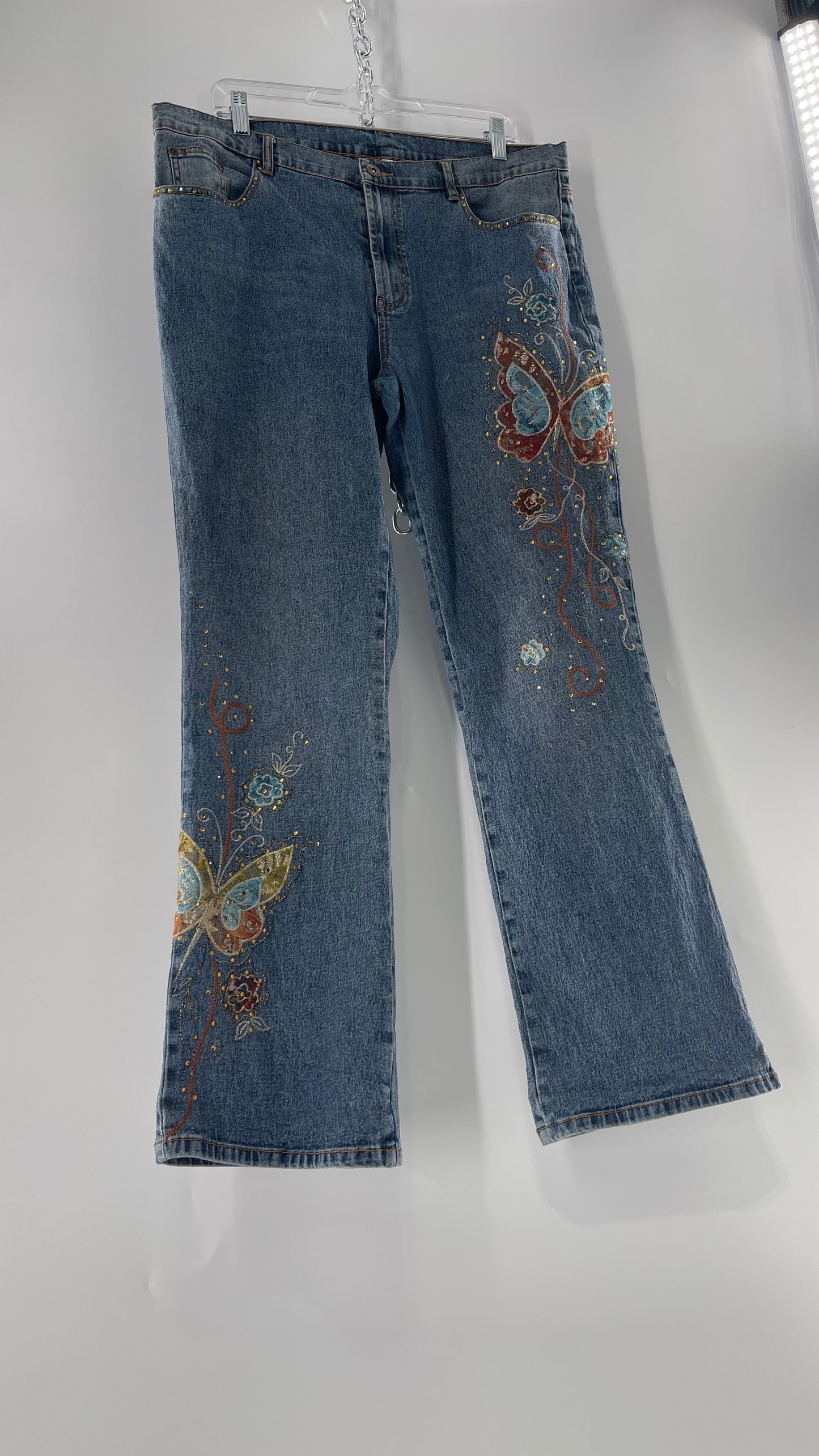 Vintage Diane Gilman Kickflare Denim with Embroidered Butterfly Motifs (14)