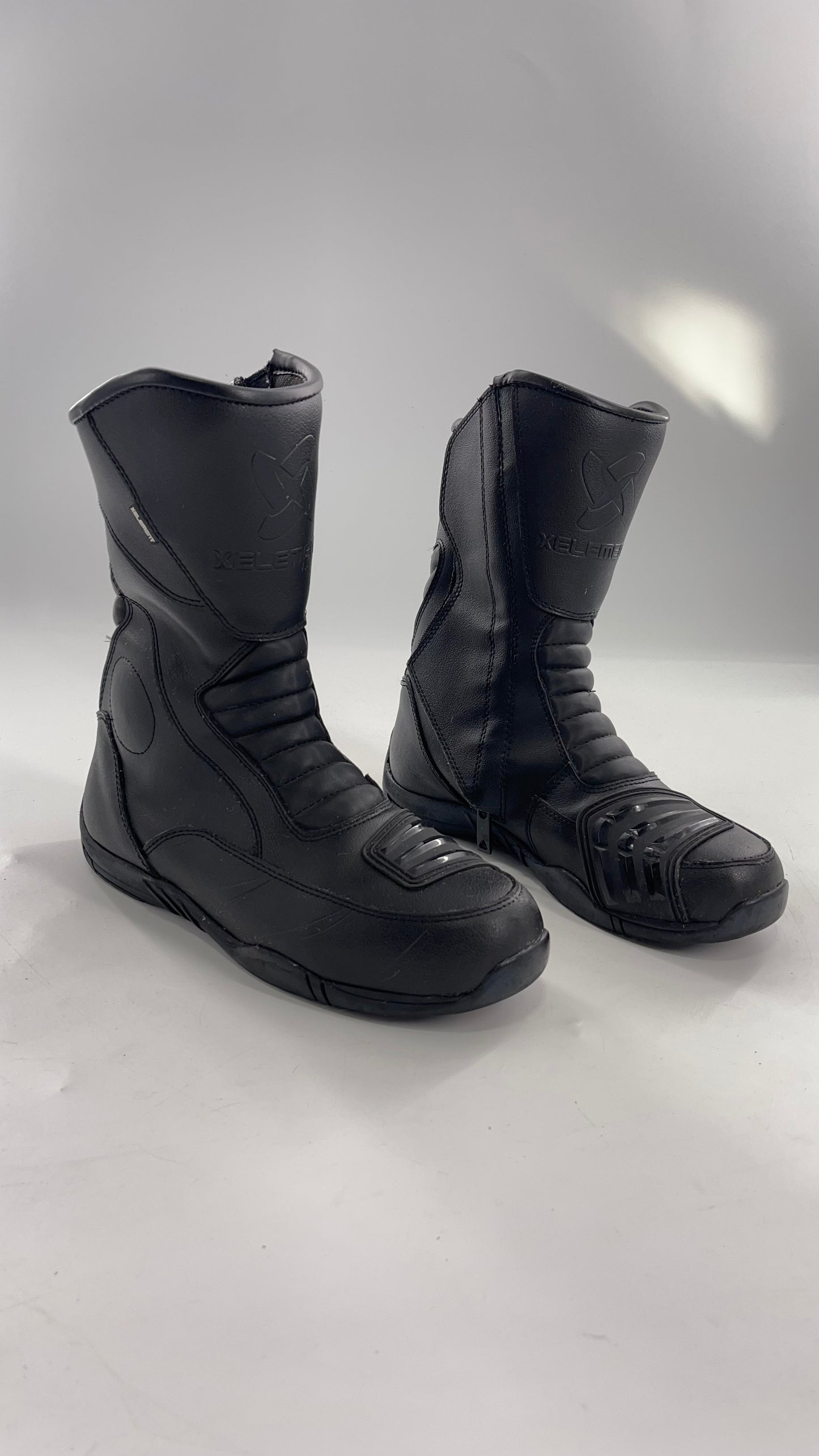 XELEMENT Black Leather Motorcycle Motocross Riding Boots (9.5)
