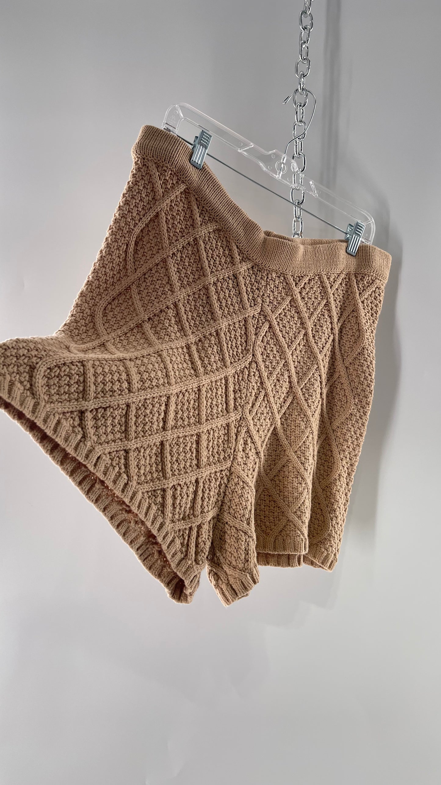 Anthropologie Current Air Knit Tan Crochet Argyle Shorts(XL)