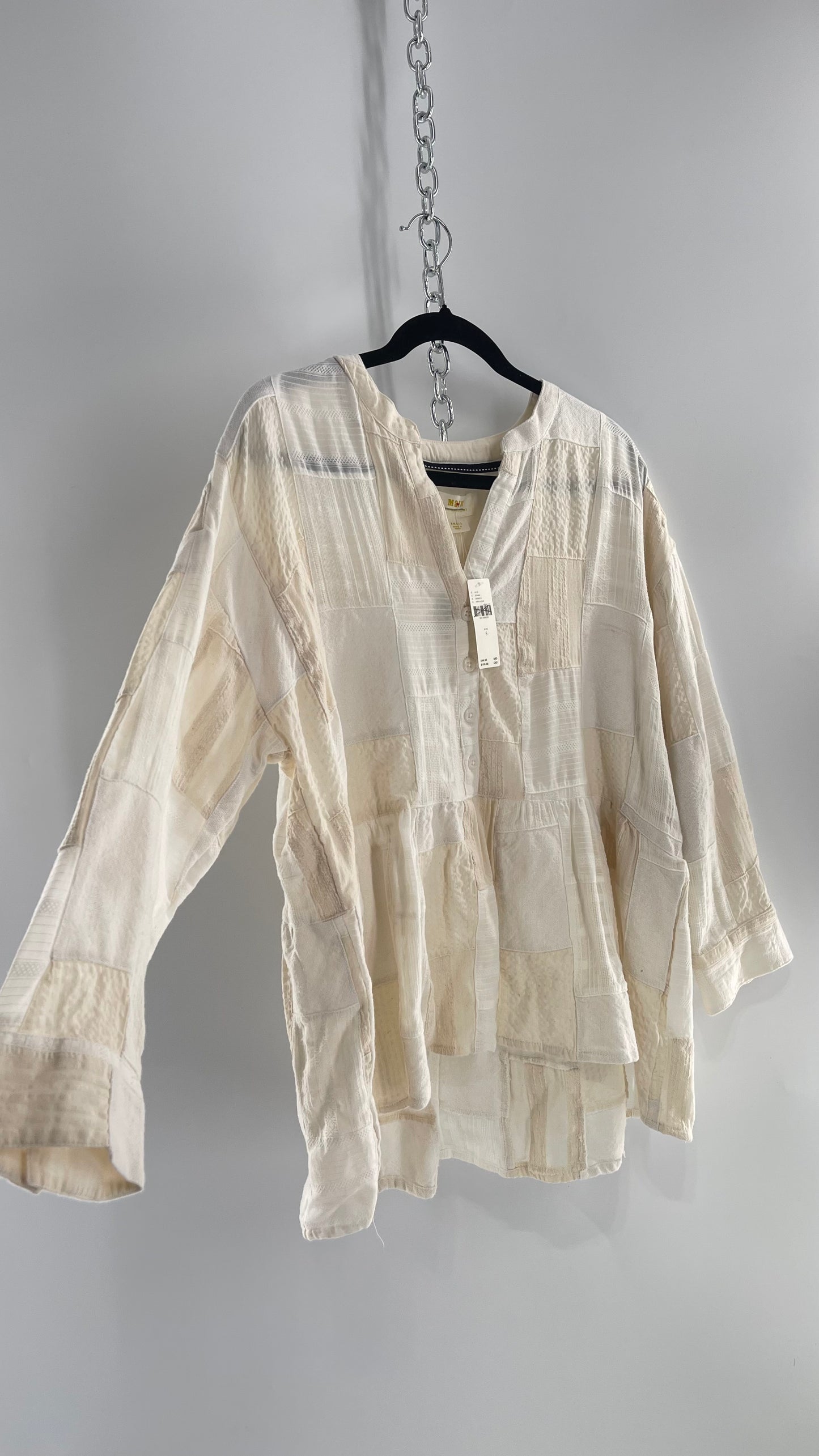 Anthropologie Patchwork Off White Voluminous Blouse with Tags Attached (Small)