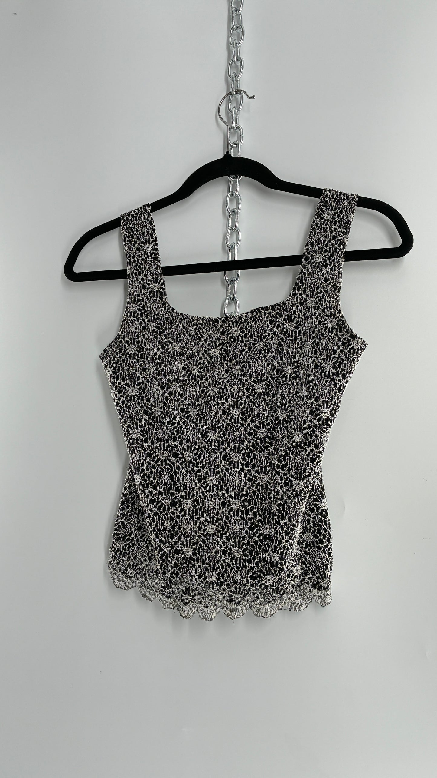 Vintage 1990s Black and White Lace Camisole (Small)