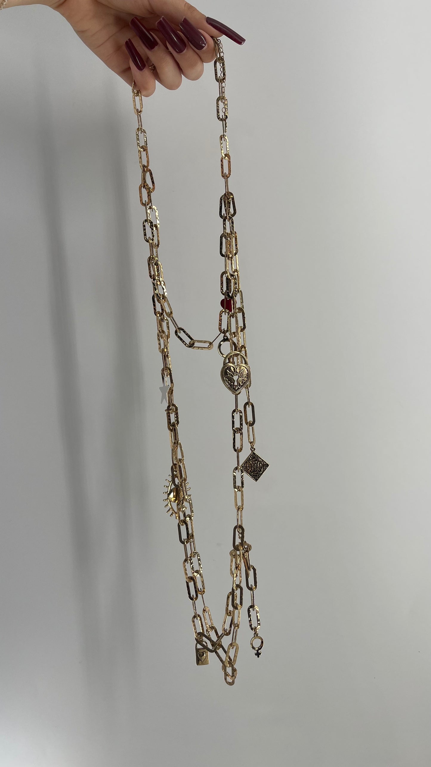 Free People Gold Chain Link Metal, Layered Charm Necklace or Waist Belt