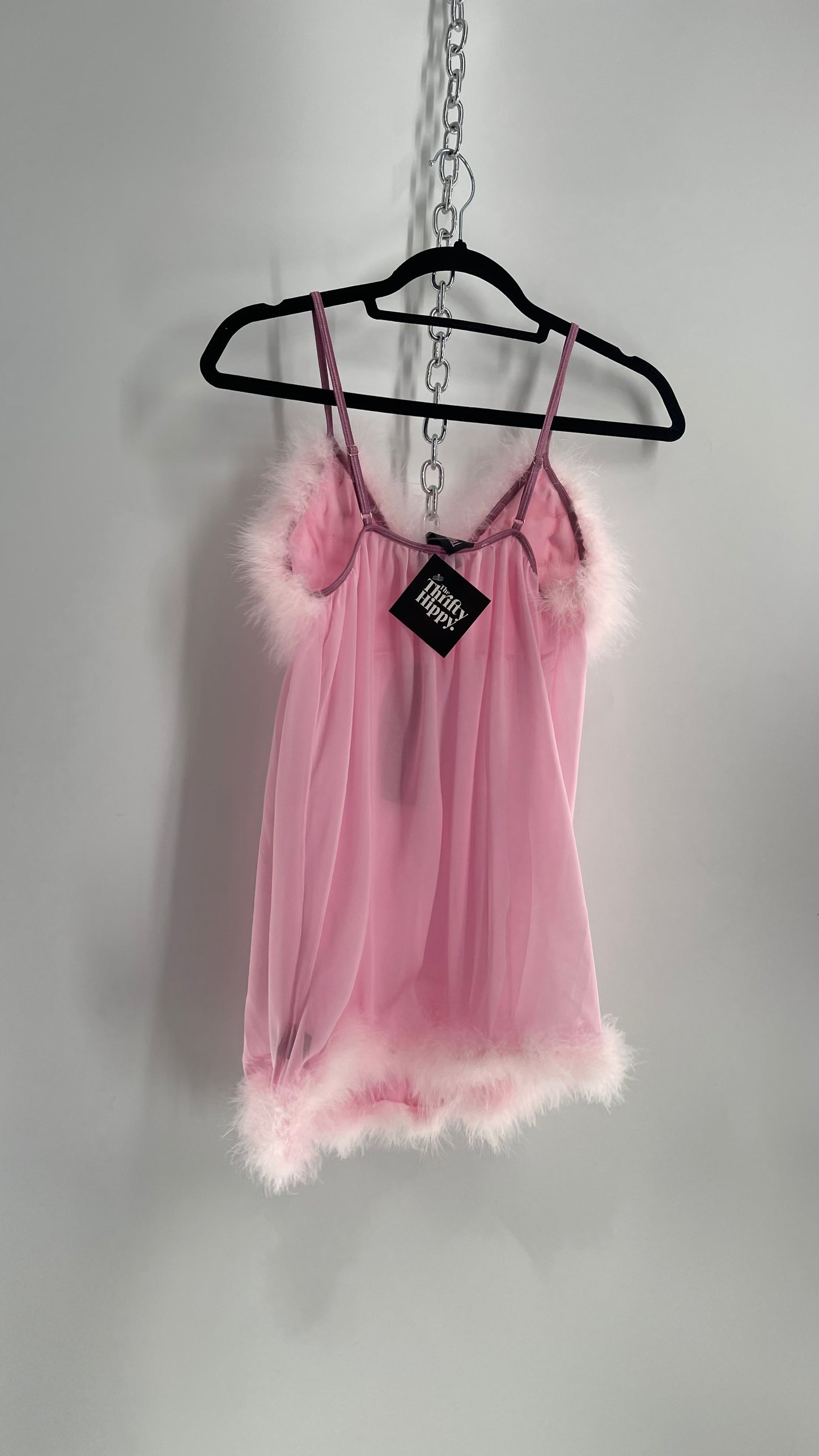 TRICKZ N TREATZ Pink Ostrich Feather Babydoll Slip (Medium)