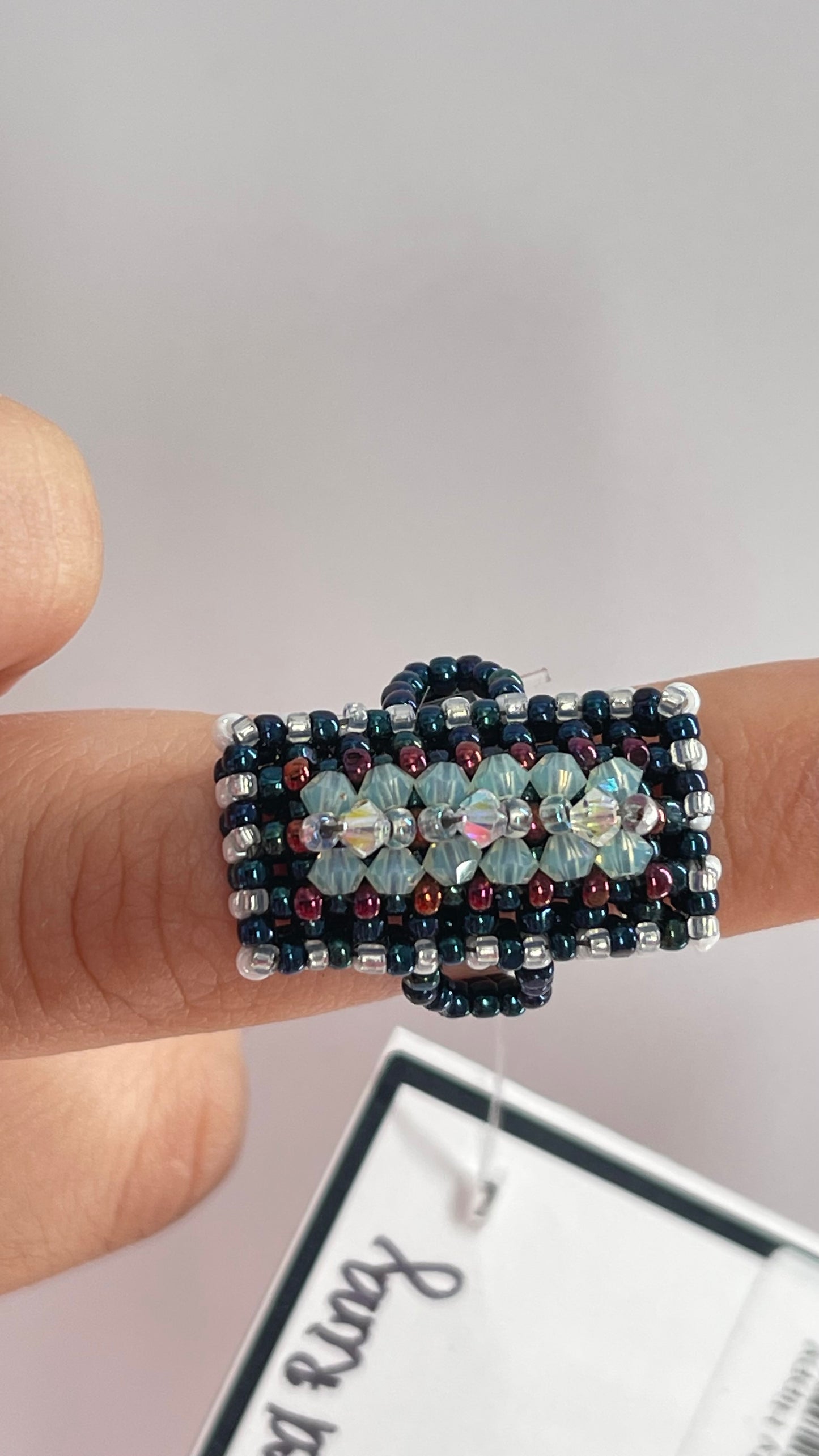 Vintage 70s Fully Beaded Ring