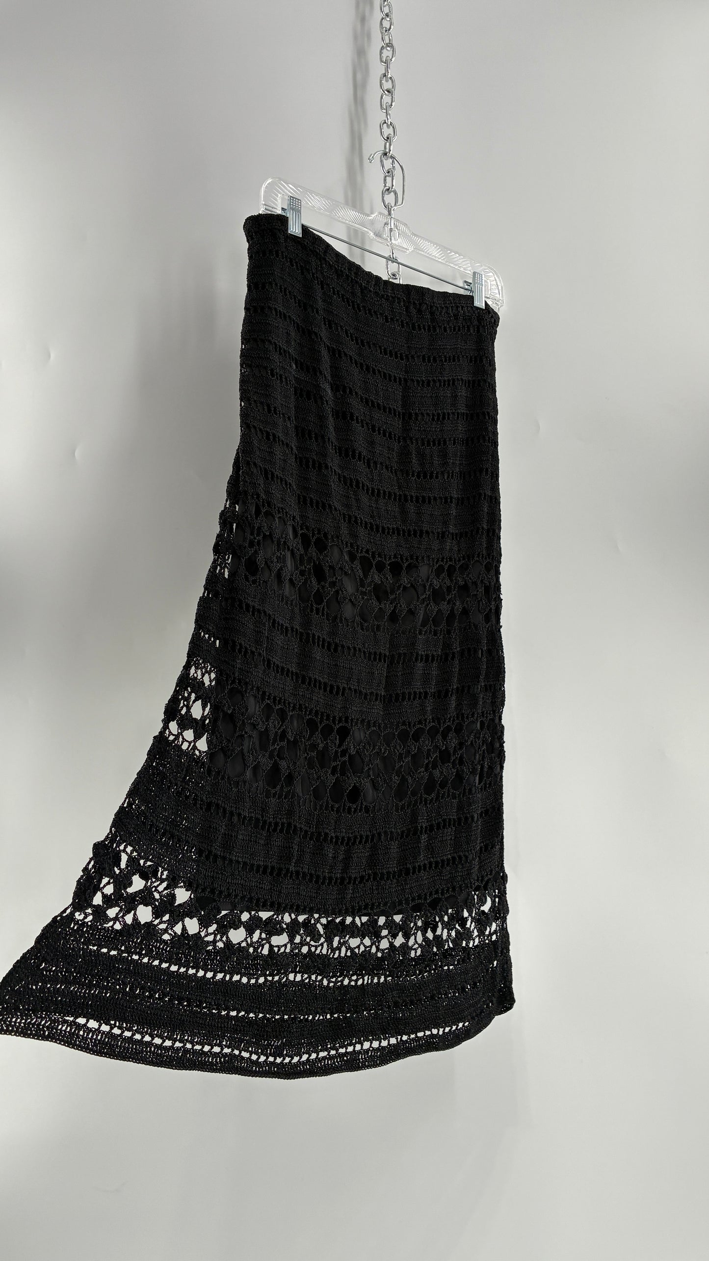 Vintage CHICOS Black Crochet Maxi Skirt (3)