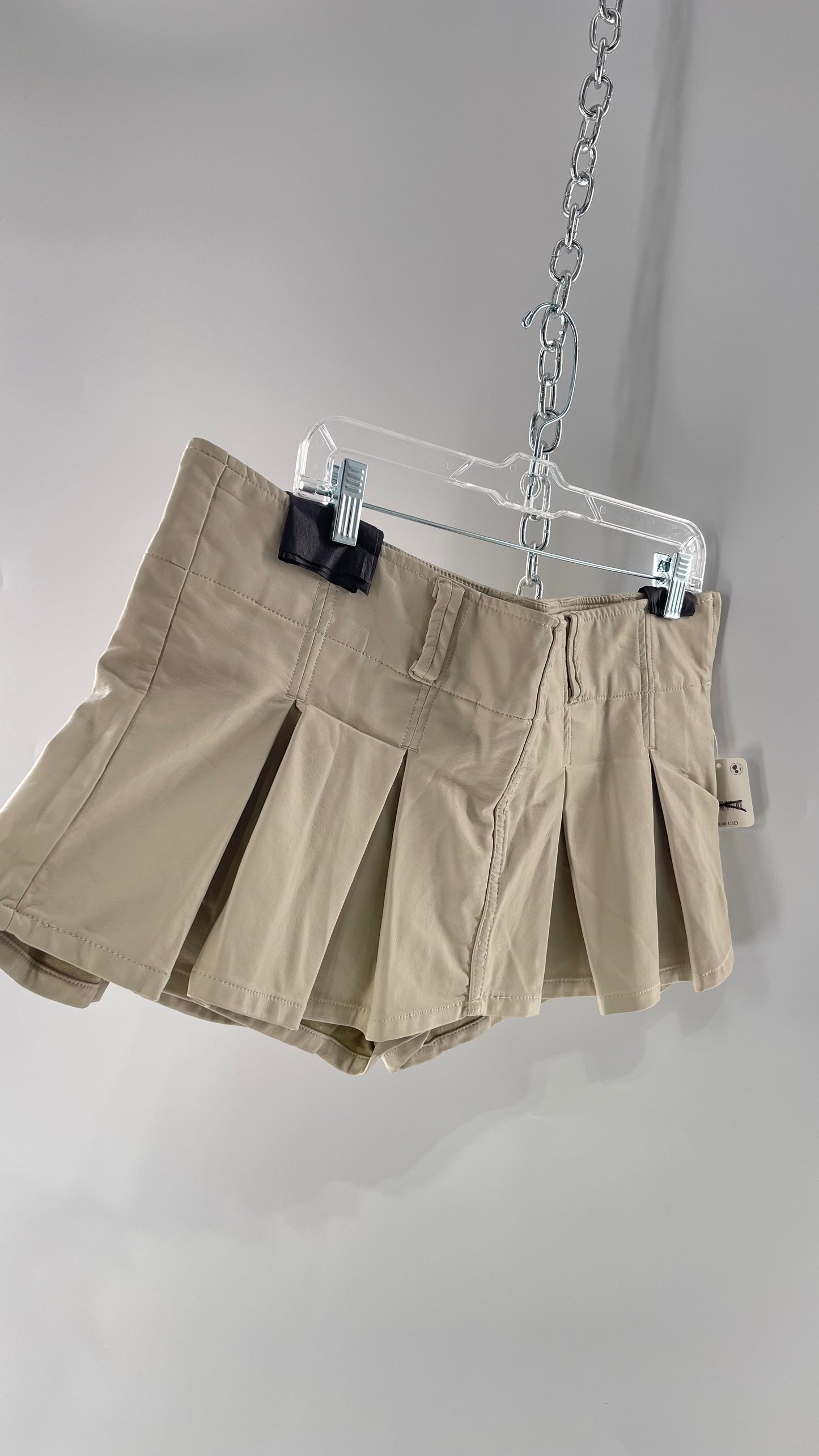 Free People Off White Pleated Vegan Leather Ultra Micro Mini Skirt with Hidden Built in Shorts (12)
