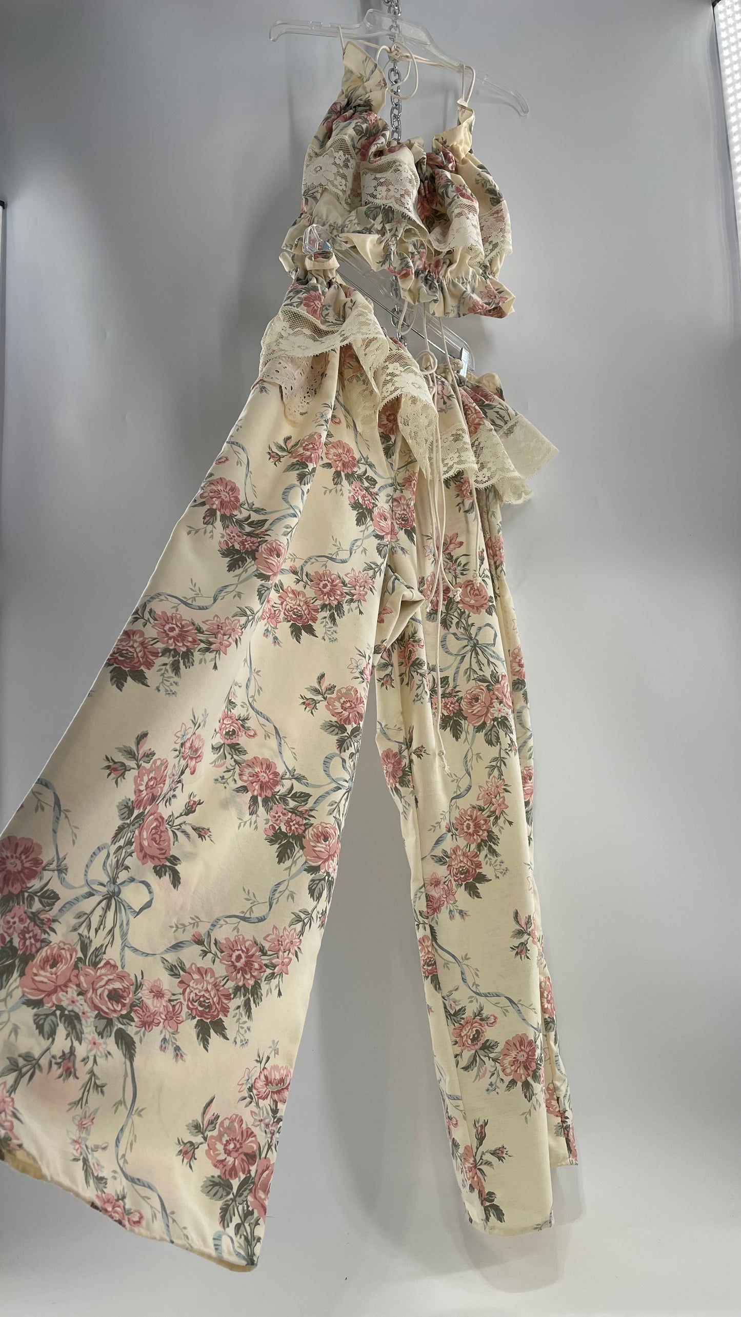 Vintage Set Covered in Delicate Dainty Florals, Bows and Lace (One Size, Adjustable)