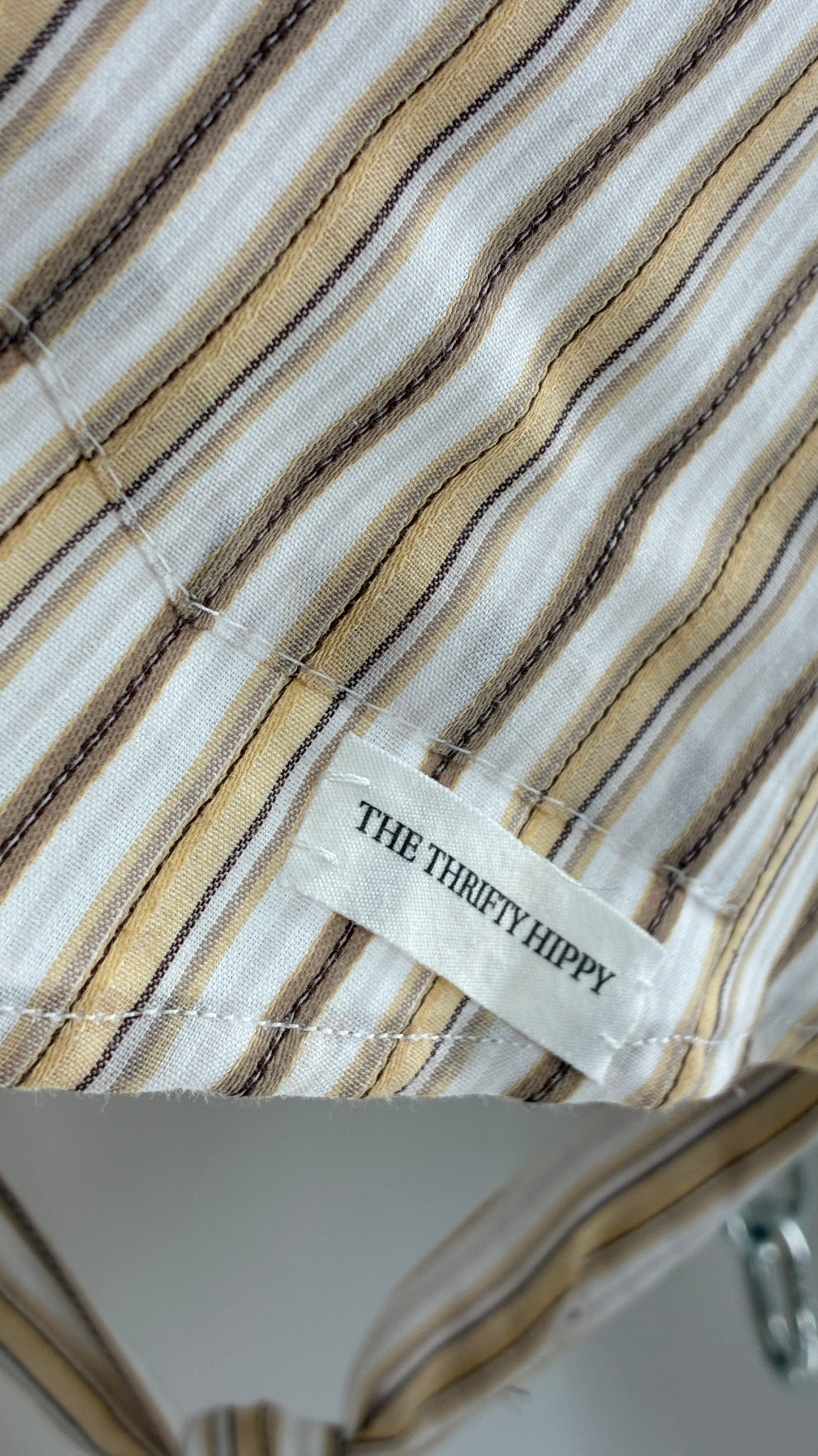 Vintage VAN HEUSEN Reworked Button Front Backless Mustard Yellow, Brown Striped Blouse (One Size)