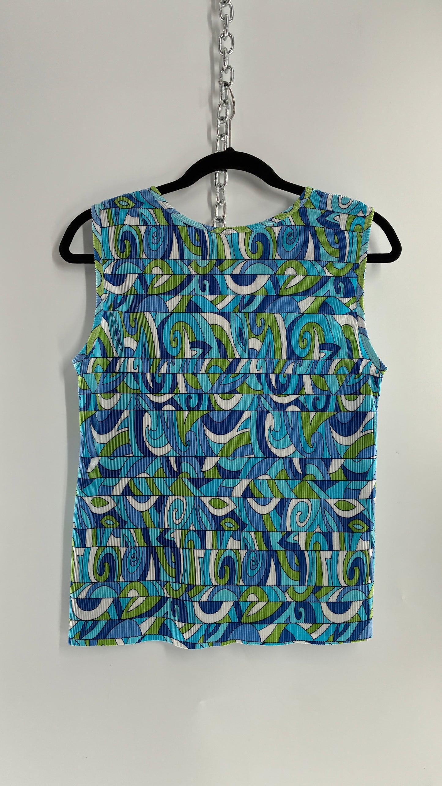Vintage PLISSÉ Abstract Blue and Green Crimped Camisole (Large)