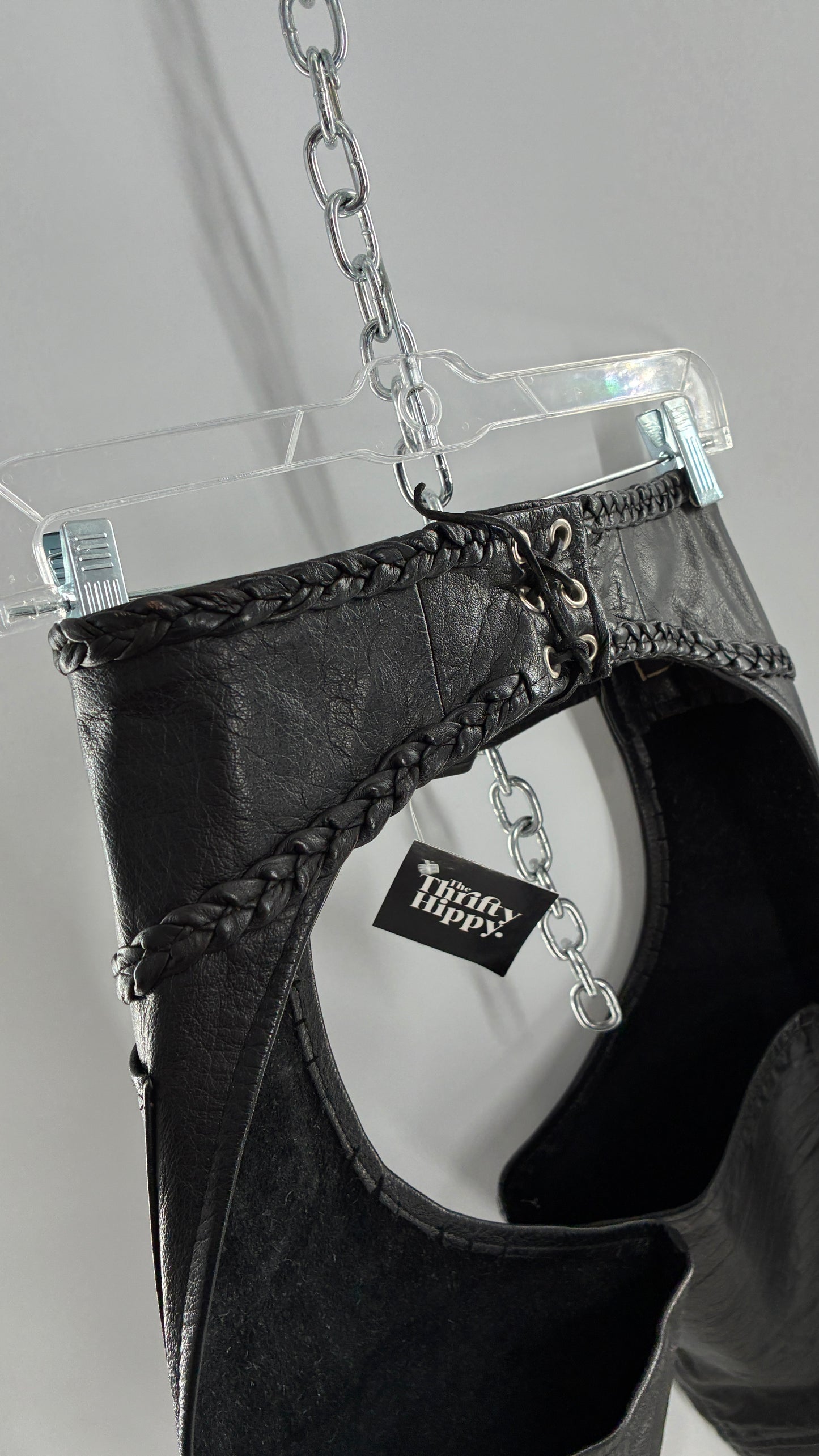 Vintage AMERICAN LEATHER Black Motorcycle Chaps/Pants with Mini Pocket, and Side Zipper Detailing (XS)