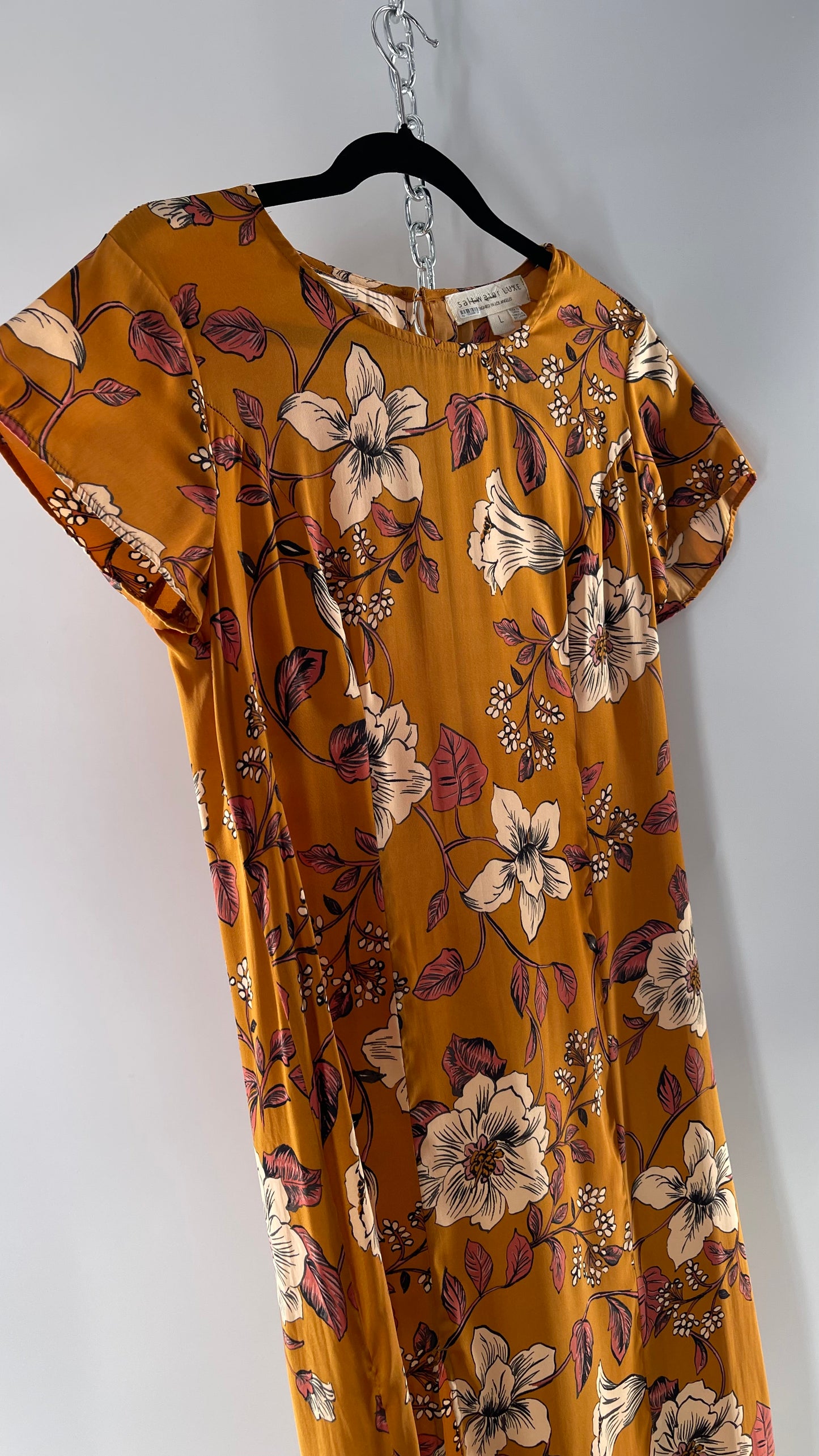 Saltwater Anthropologie - Brown / Burnt Orange Flower Maxi Dress (Size Large)