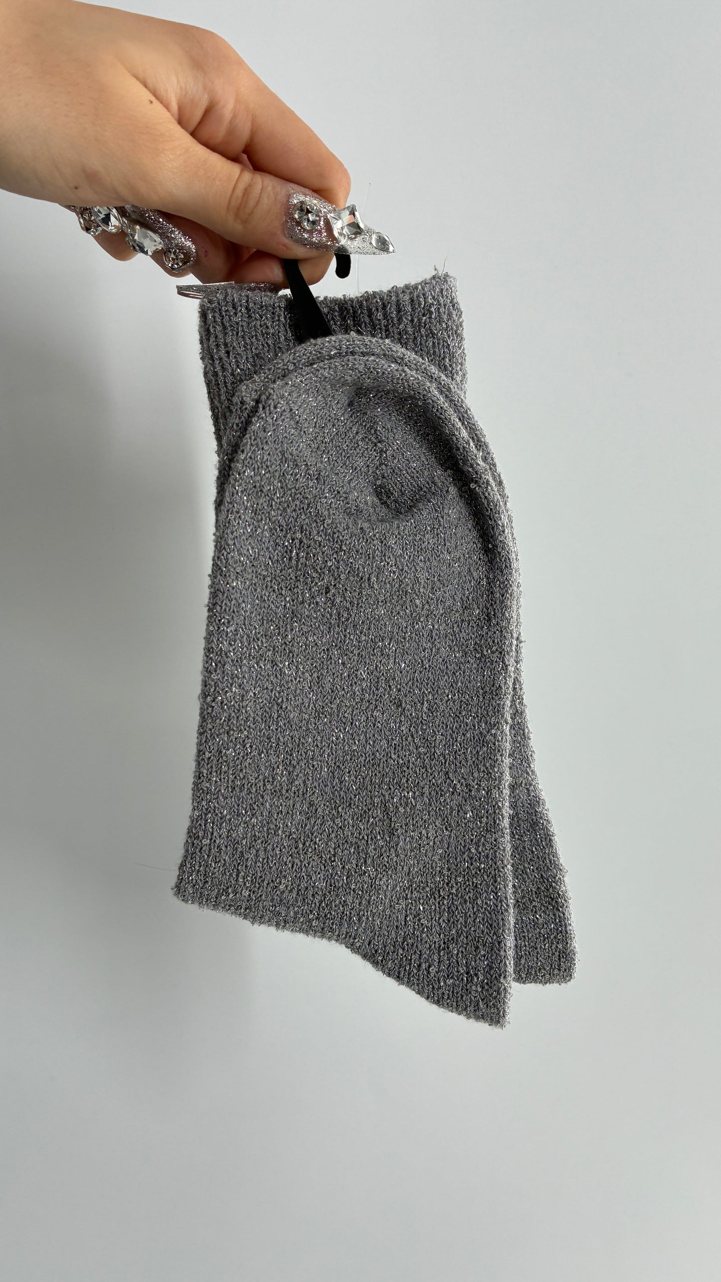 NWOT Grey Silver Tinsel Knit Socks
