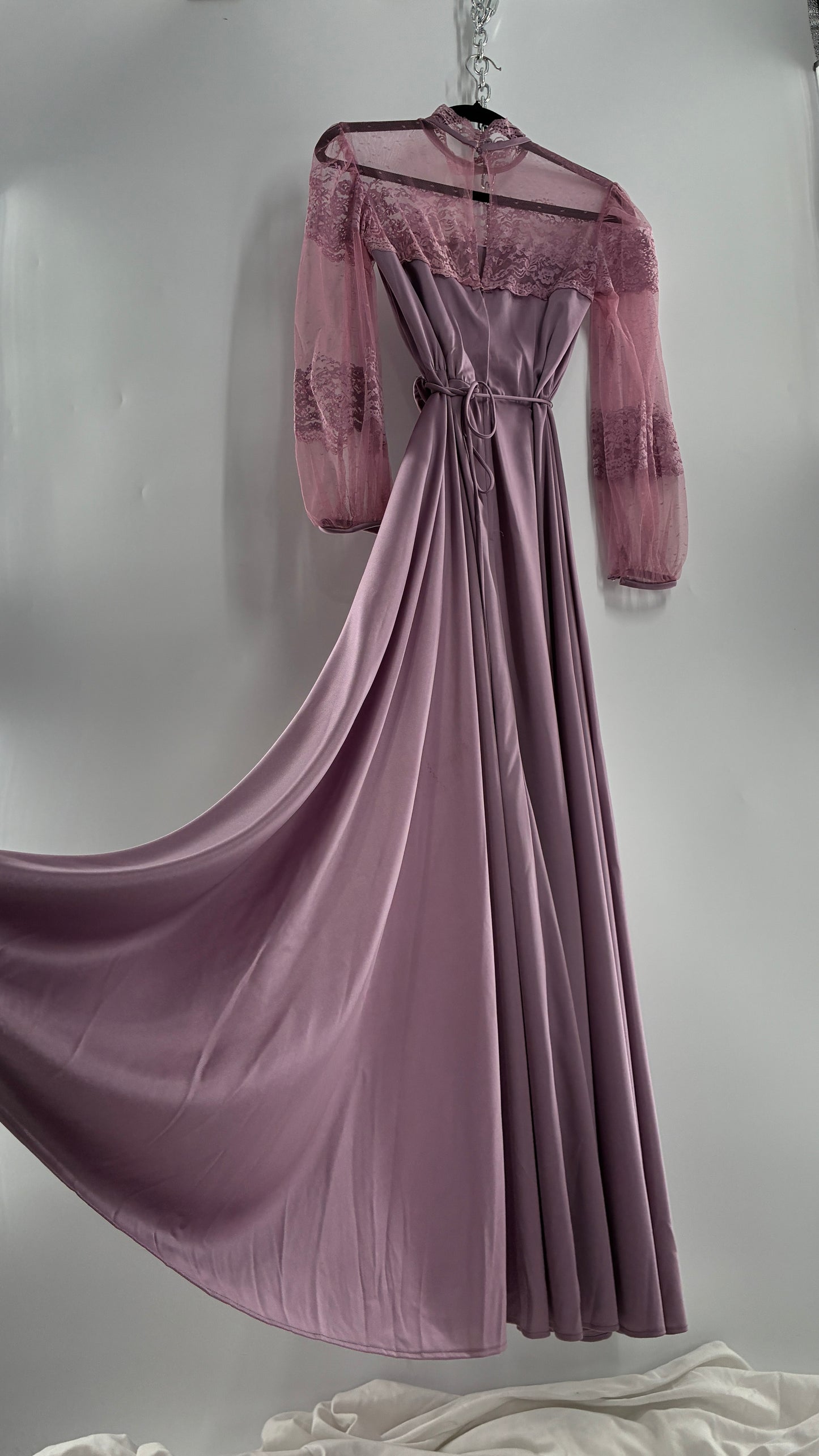 Vintage Handmade Dusty Purple Mauve Bubble Sleeve Maxi Dress (XS/S)