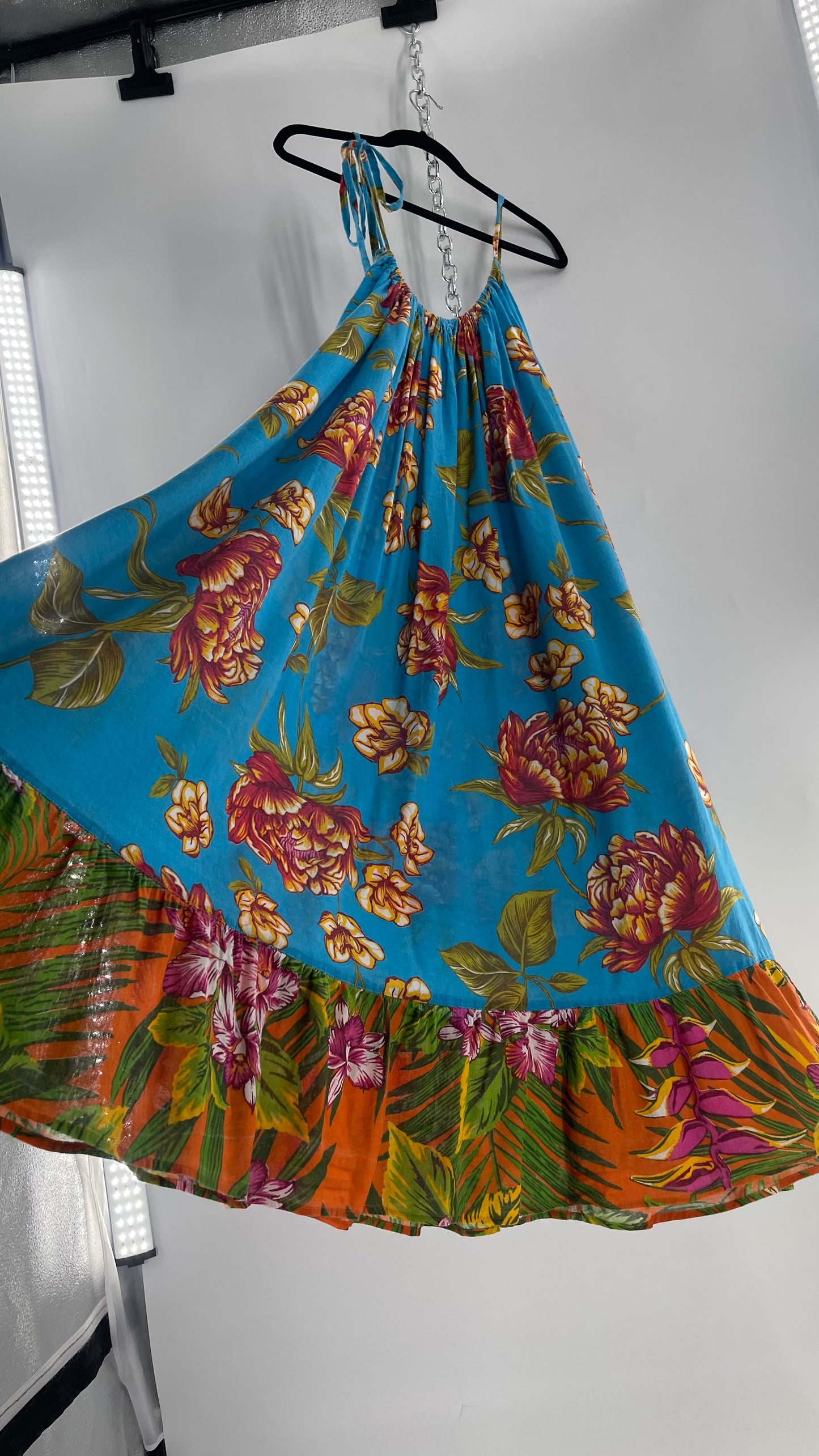 Handemade Brazilian Color Blocked Blue/Orange Floral Maxi (One Size)