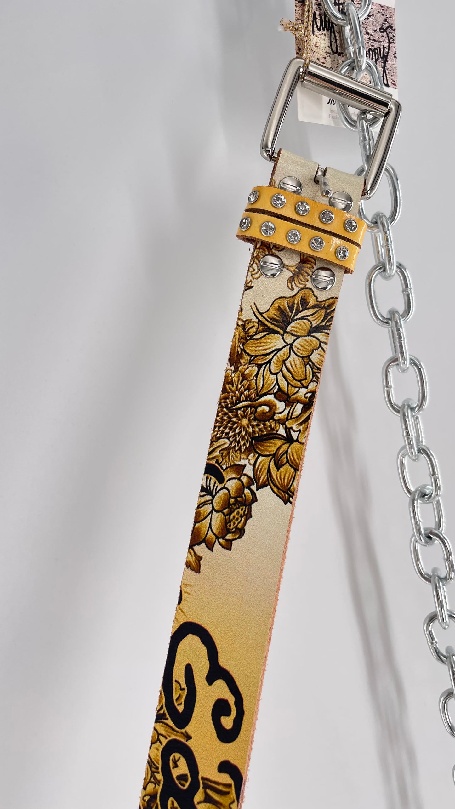Ed Hardy Genuine Leather Belt with Rhinestones and Jaguars (M)