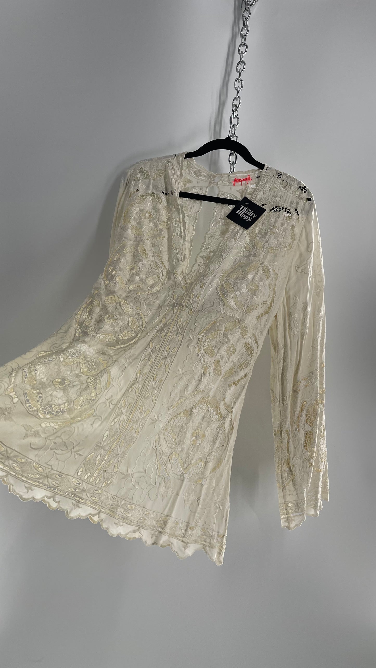 Free People Cream Lace Mini Dress (Small)