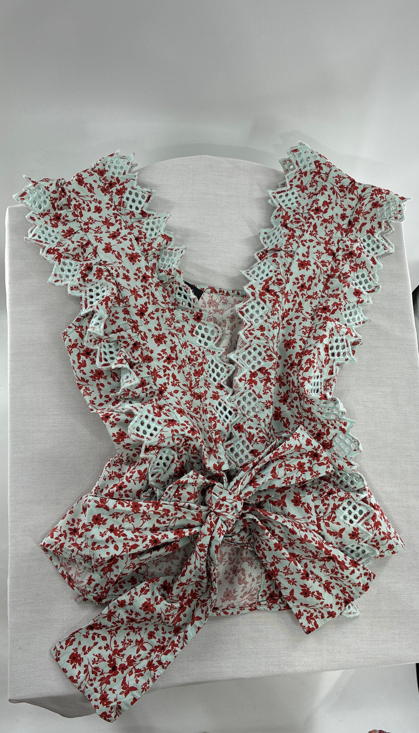 Blue Tassel Anthropologie Trina Baby Blue Burnt Orange Open Back Top (M)