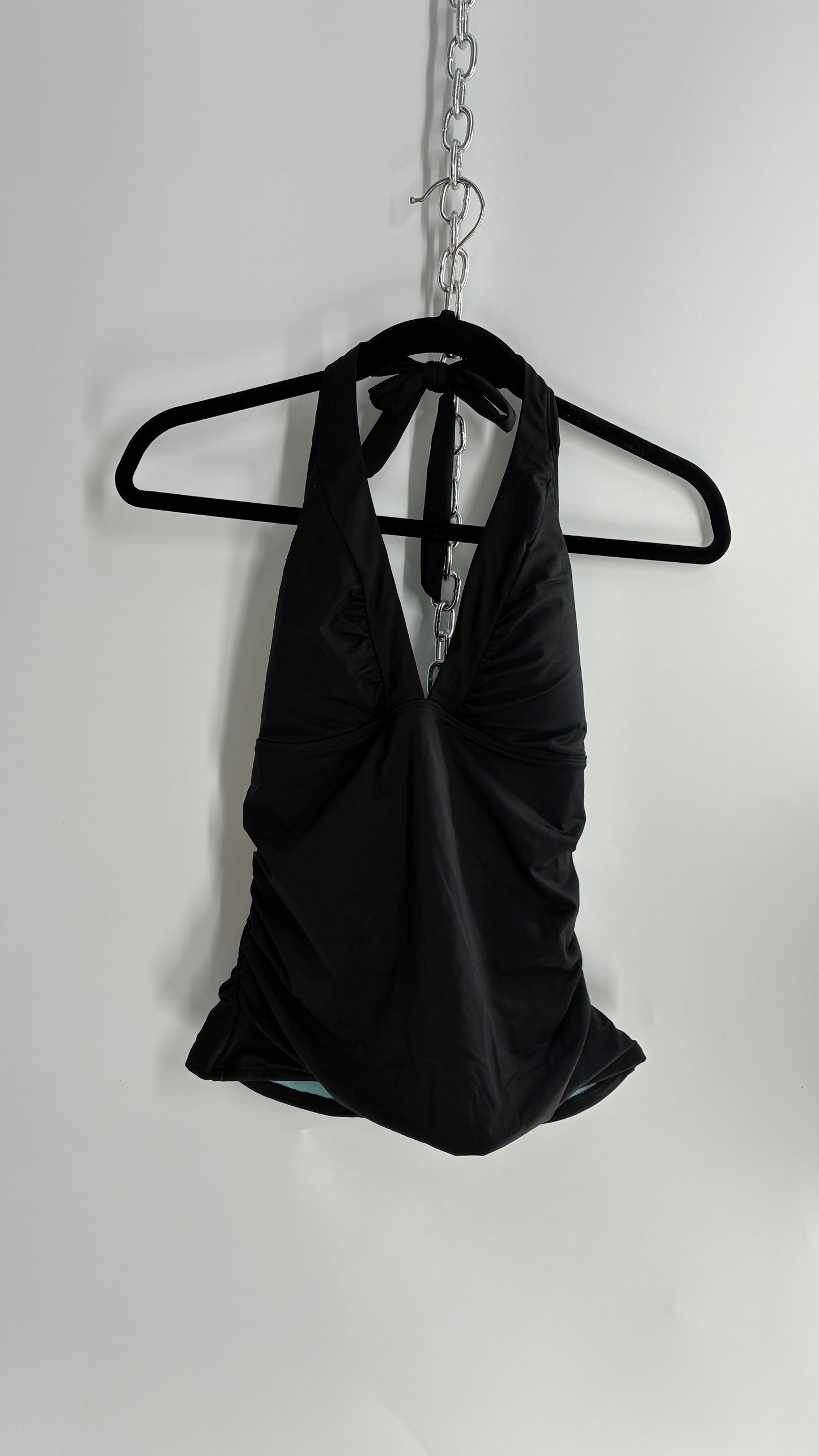 ATHLETA Black Ruched Halter Tank with Built in Lined Bra and Tags Attached (Small)