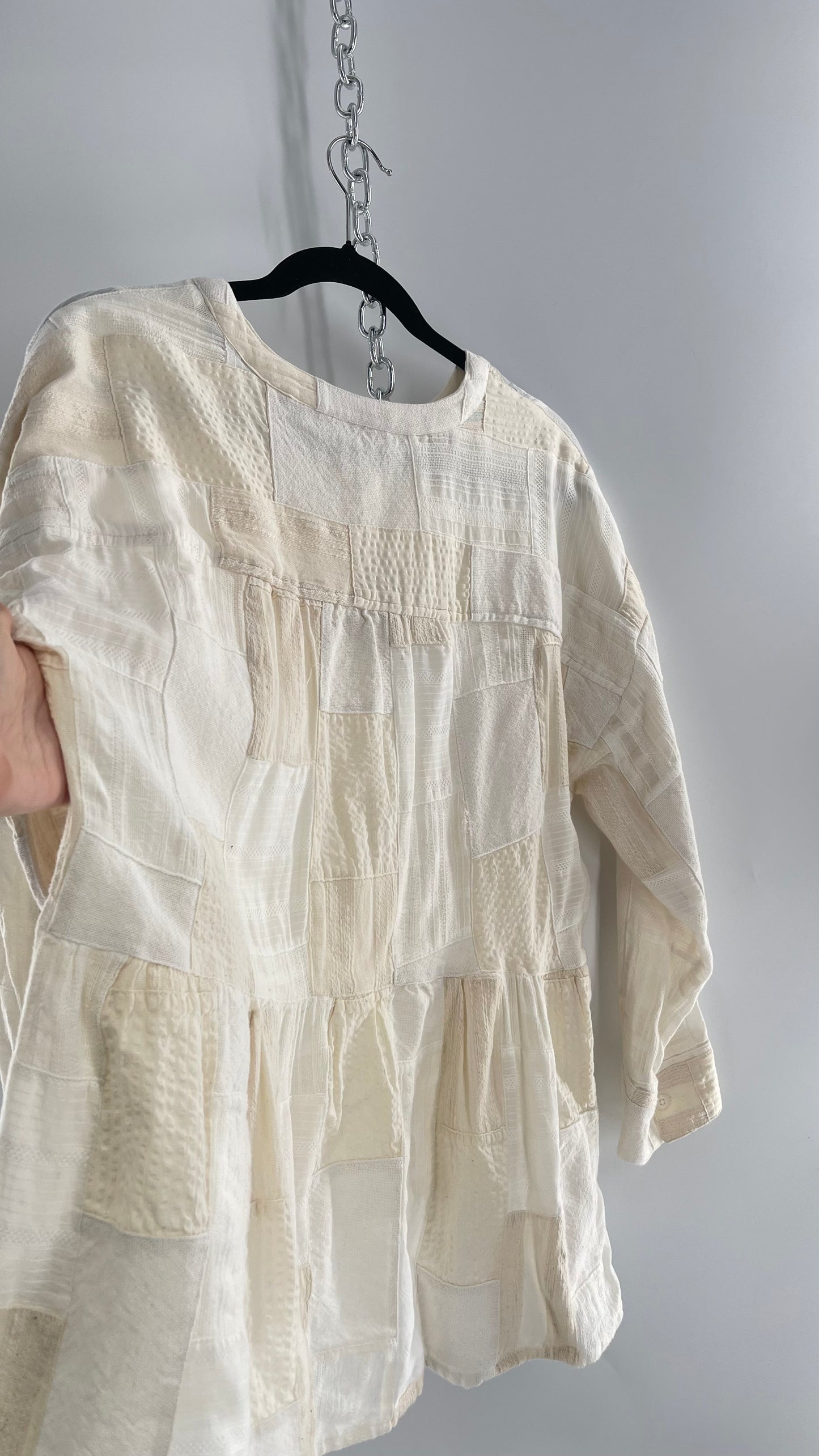 Anthropologie Patchwork Off White Voluminous Blouse with Tags Attached (Small)